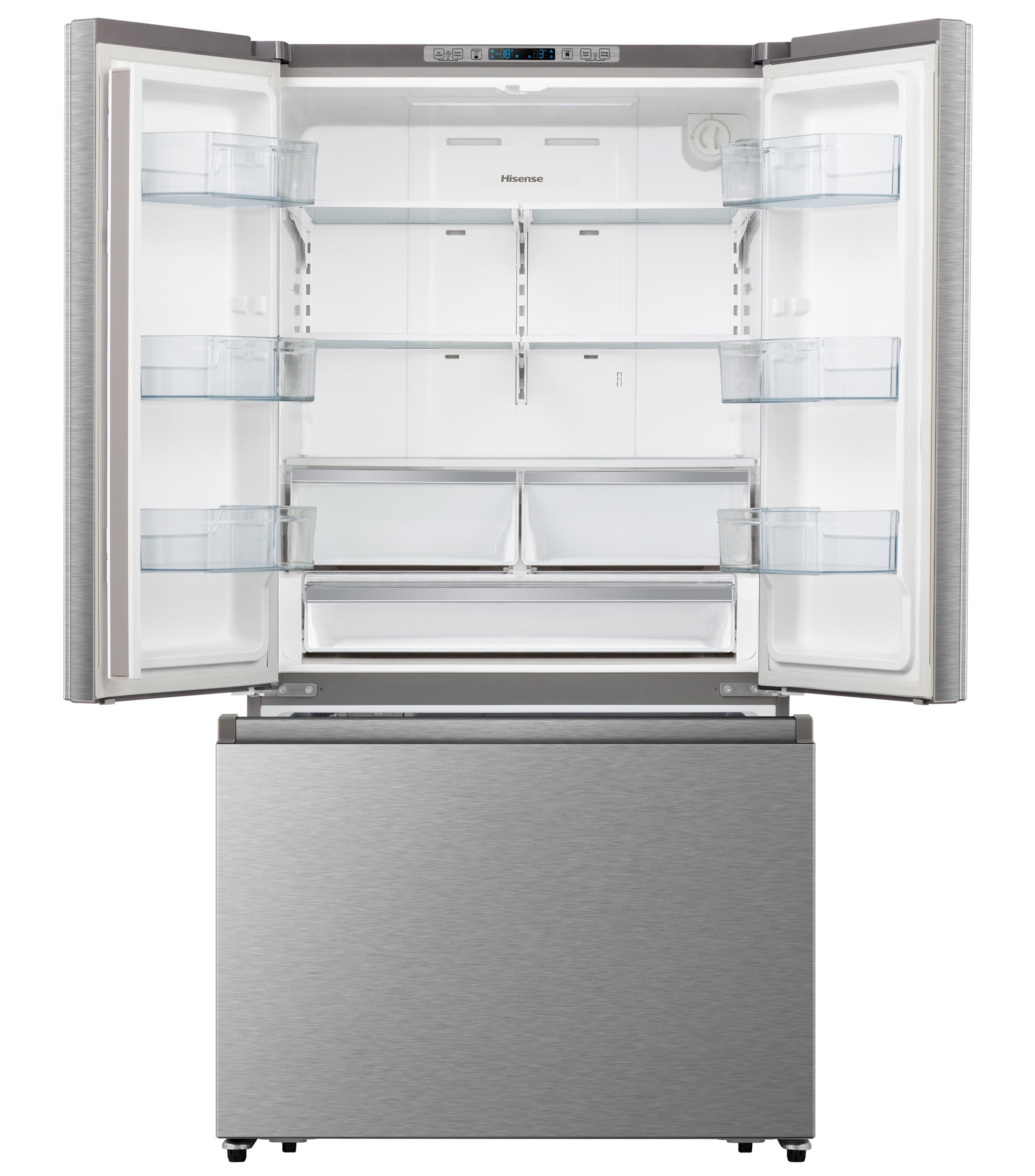 Refrigerador de Puertas Francesas de 3 Puertas Hisense PureFlat con Dispensador de Agua y Fábrica de Hielo, de 26.6 pies cúbicos de profundidad estándar (acero inoxidable resistente a huellas dactilares) Certificado ENERGY STAR HRF266N6CSE1