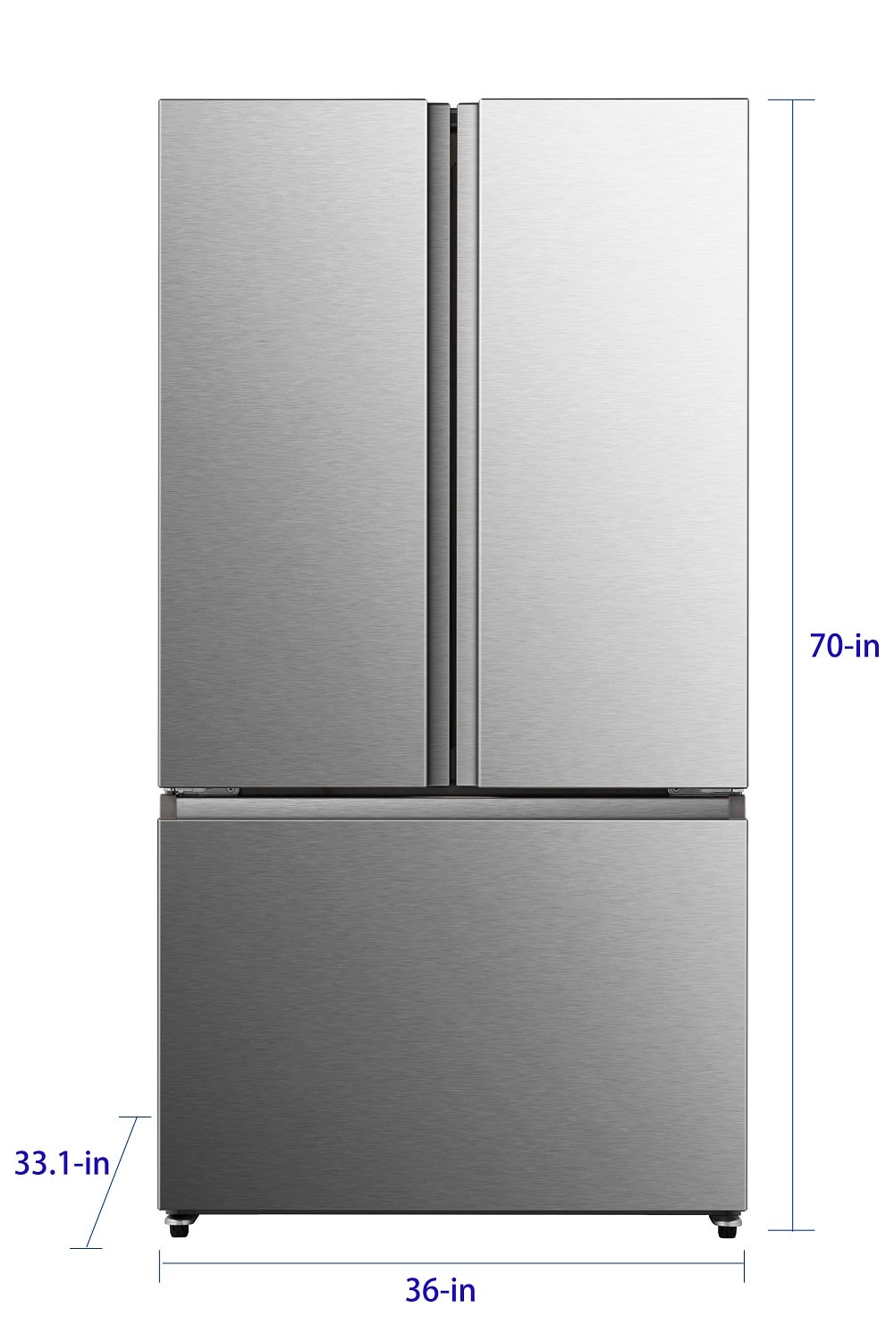 Refrigerador de Puertas Francesas de 3 Puertas Hisense PureFlat con Dispensador de Agua y Fábrica de Hielo, de 26.6 pies cúbicos de profundidad estándar (acero inoxidable resistente a huellas dactilares) Certificado ENERGY STAR HRF266N6CSE1