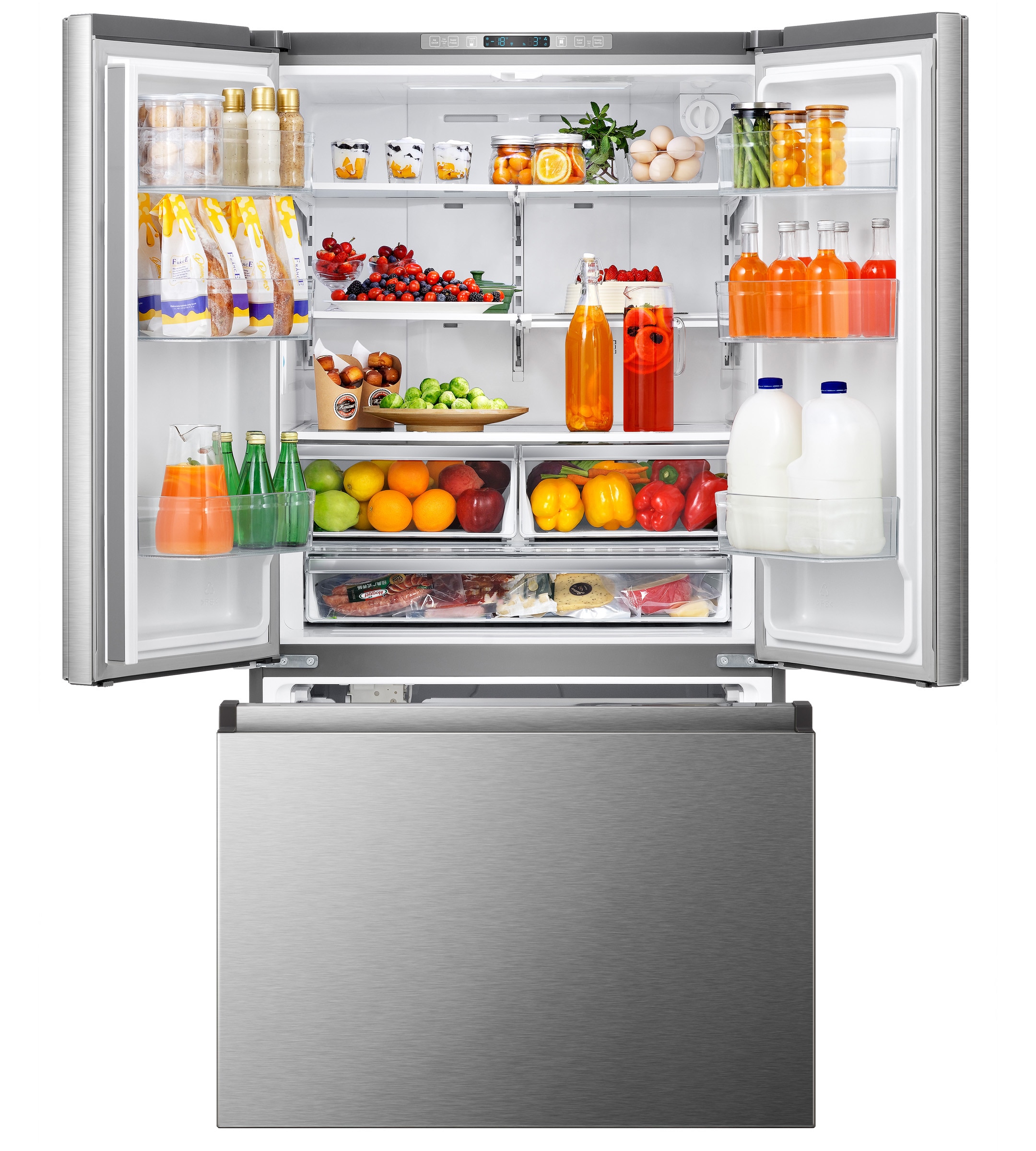 Refrigerador de Puertas Francesas de 3 Puertas Hisense PureFlat con Dispensador de Agua y Fábrica de Hielo, de 26.6 pies cúbicos de profundidad estándar (acero inoxidable resistente a huellas dactilares) Certificado ENERGY STAR HRF266N6CSE1