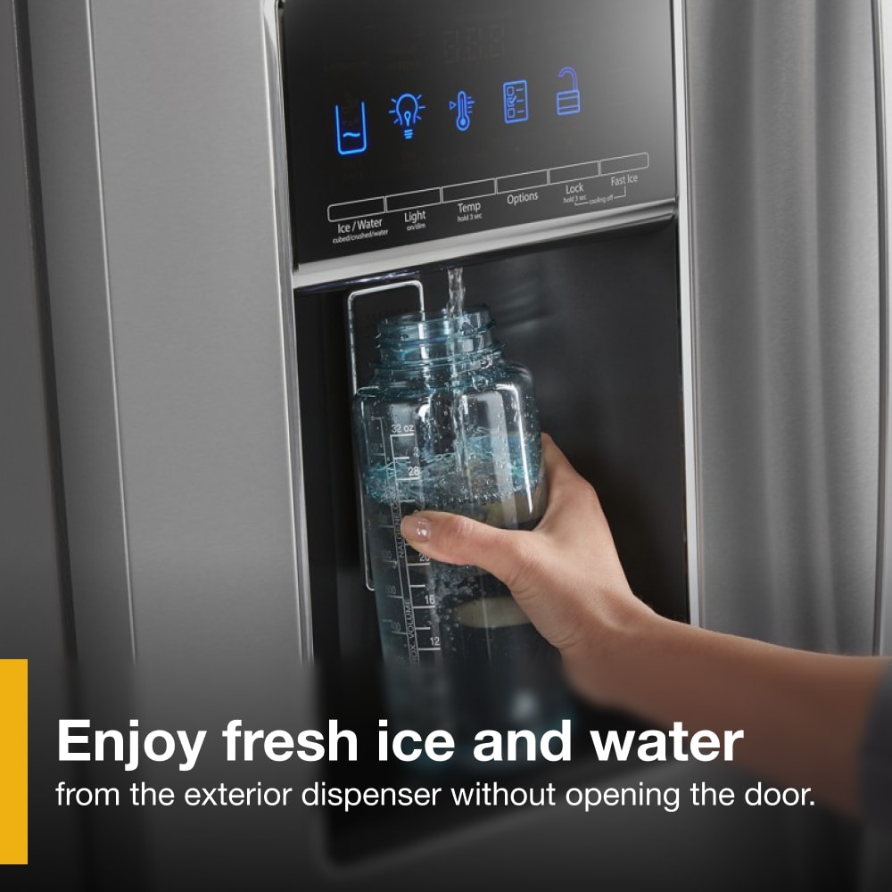 Refrigerador Francés de Doble Fabricador de Hielo con Dispensador de Agua y Hielo (Acero Inoxidable Resistente a Huellas Dactilares) Certificado ENERGY STAR de 26.8 pies cúbicos de Profundidad Estándar con 3 Puertas de Whirlpool WRF767SDHZ