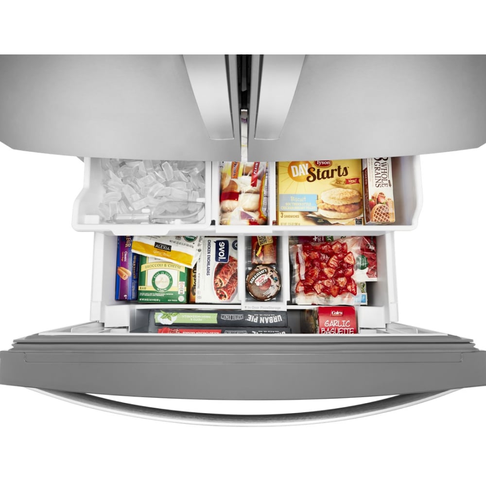 Refrigerador Francés de Doble Fabricador de Hielo con Dispensador de Agua y Hielo (Acero Inoxidable Resistente a Huellas Dactilares) Certificado ENERGY STAR de 26.8 pies cúbicos de Profundidad Estándar con 3 Puertas de Whirlpool WRF767SDHZ