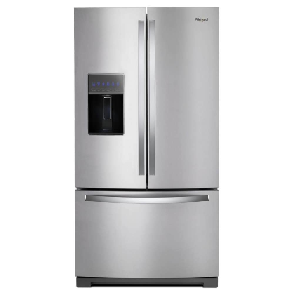 Refrigerador Francés de Doble Fabricador de Hielo con Dispensador de Agua y Hielo (Acero Inoxidable Resistente a Huellas Dactilares) Certificado ENERGY STAR de 26.8 pies cúbicos de Profundidad Estándar con 3 Puertas de Whirlpool WRF767SDHZ