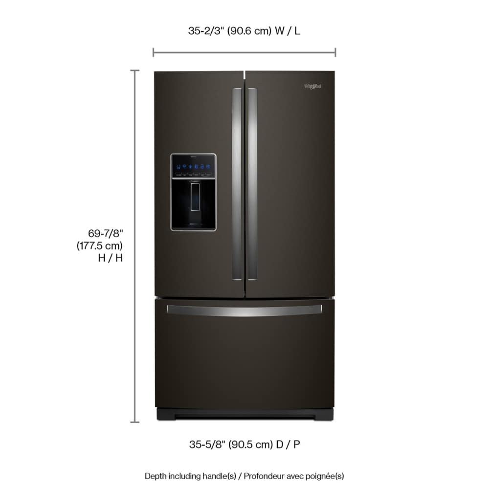 Refrigerador Francés de 3 Puertas con Doble Hielera y Dispensador de Agua e Hielo (Negro Resistente a las Huellas Dactilares) Certificado ENERGY STAR, Profundidad Estándar de 26.8 pies cúbicos Whirlpool WRF767SDHV