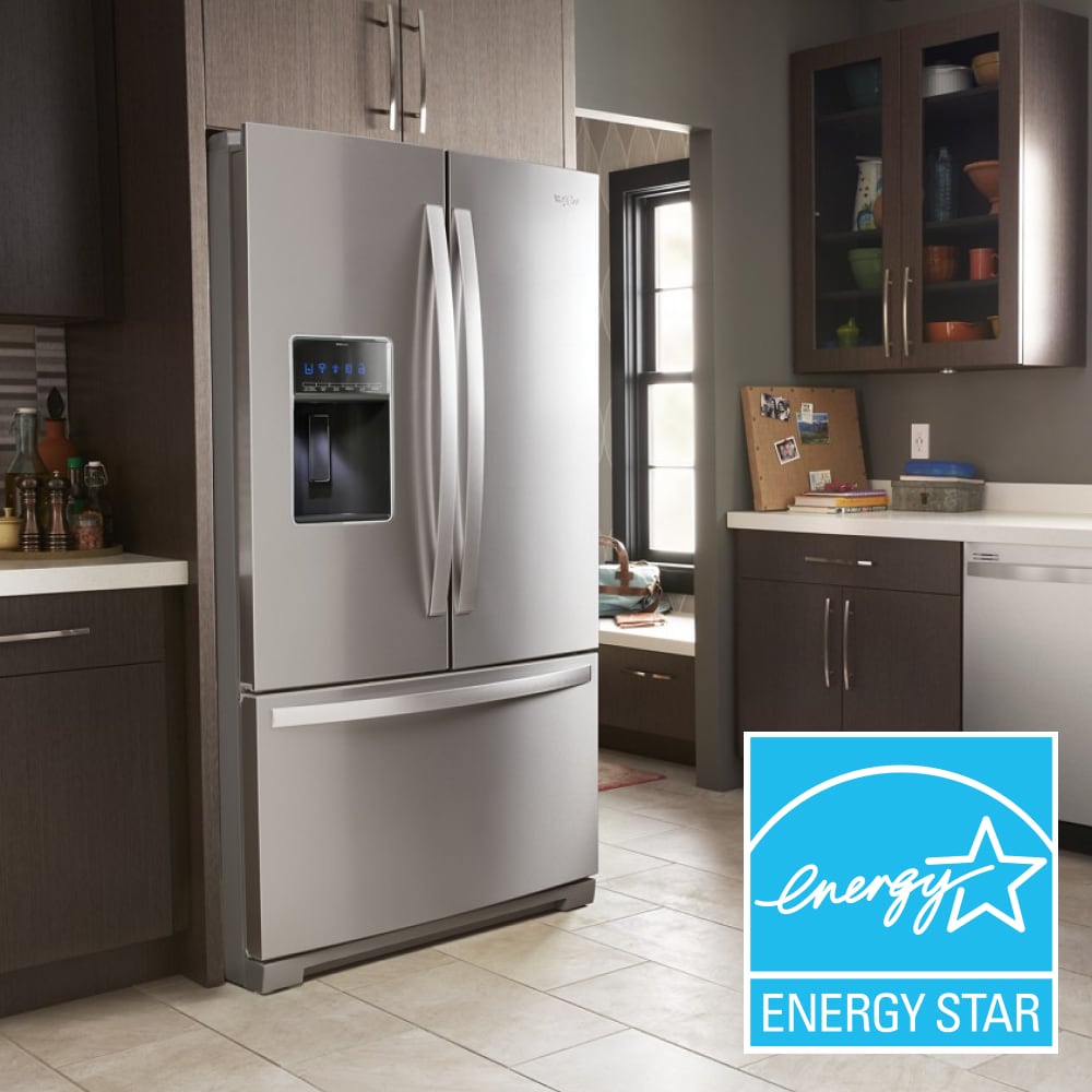 Refrigerador Francés de 3 Puertas con Doble Hielera y Dispensador de Agua e Hielo (Negro Resistente a las Huellas Dactilares) Certificado ENERGY STAR, Profundidad Estándar de 26.8 pies cúbicos Whirlpool WRF767SDHV