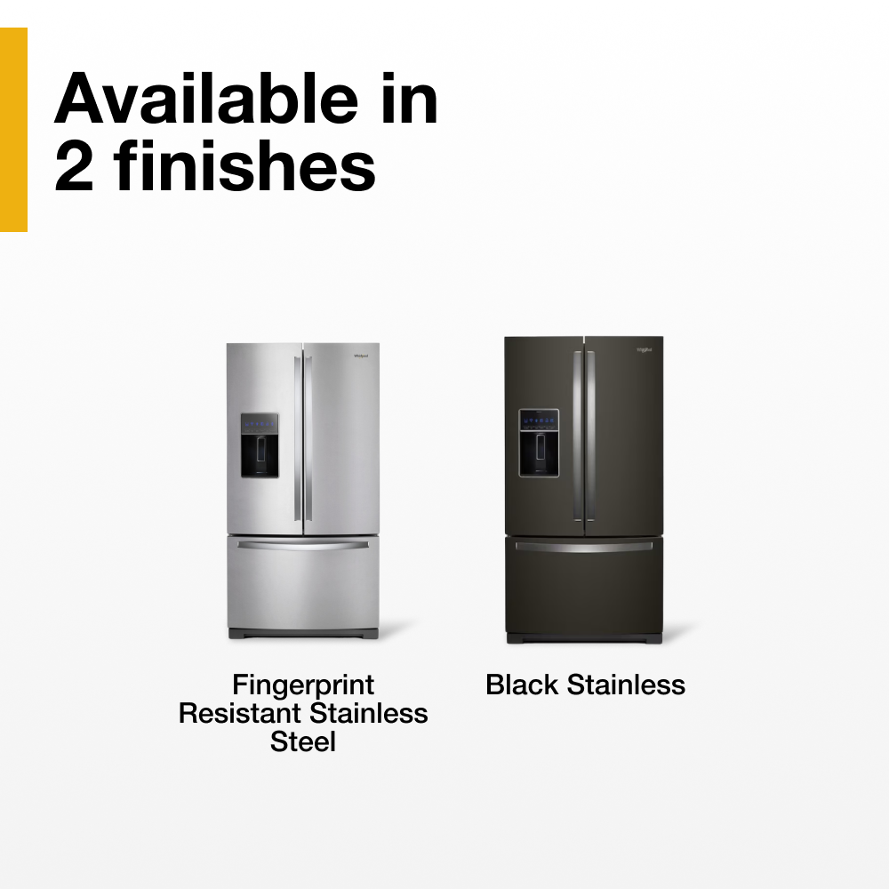 Refrigerador Francés de 3 Puertas con Doble Hielera y Dispensador de Agua e Hielo (Negro Resistente a las Huellas Dactilares) Certificado ENERGY STAR, Profundidad Estándar de 26.8 pies cúbicos Whirlpool WRF767SDHV