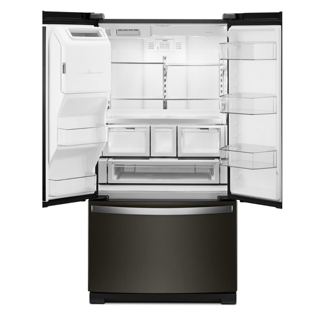 Refrigerador Francés de 3 Puertas con Doble Hielera y Dispensador de Agua e Hielo (Negro Resistente a las Huellas Dactilares) Certificado ENERGY STAR, Profundidad Estándar de 26.8 pies cúbicos Whirlpool WRF767SDHV