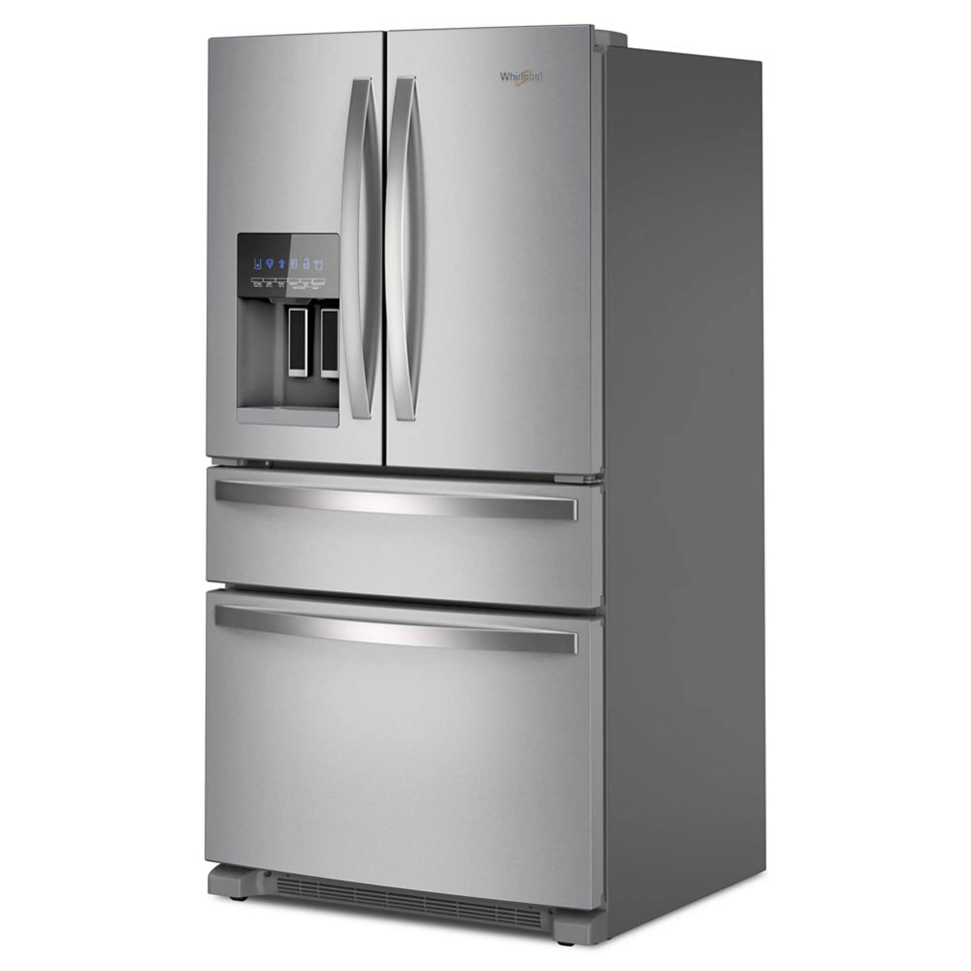 Refrigerador francés de puertas con dispensador de hielo y agua, certificado ENERGY STAR, acero inoxidable, Whirlpool, 24.5 pies cúbicos, profundidad estándar.