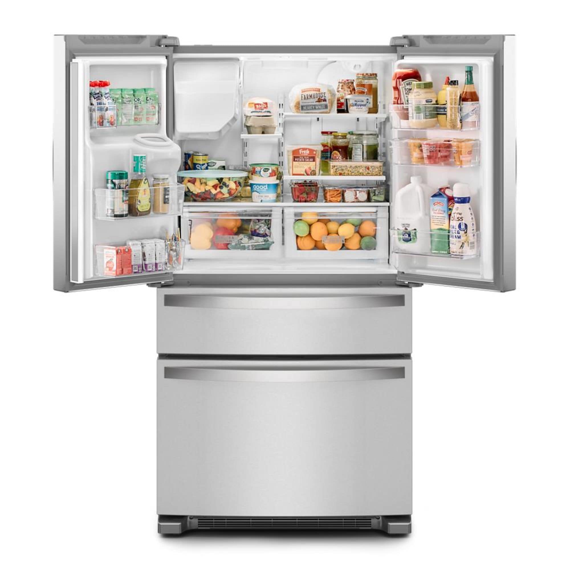 Refrigerador francés de puertas con dispensador de hielo y agua, certificado ENERGY STAR, acero inoxidable, Whirlpool, 24.5 pies cúbicos, profundidad estándar.