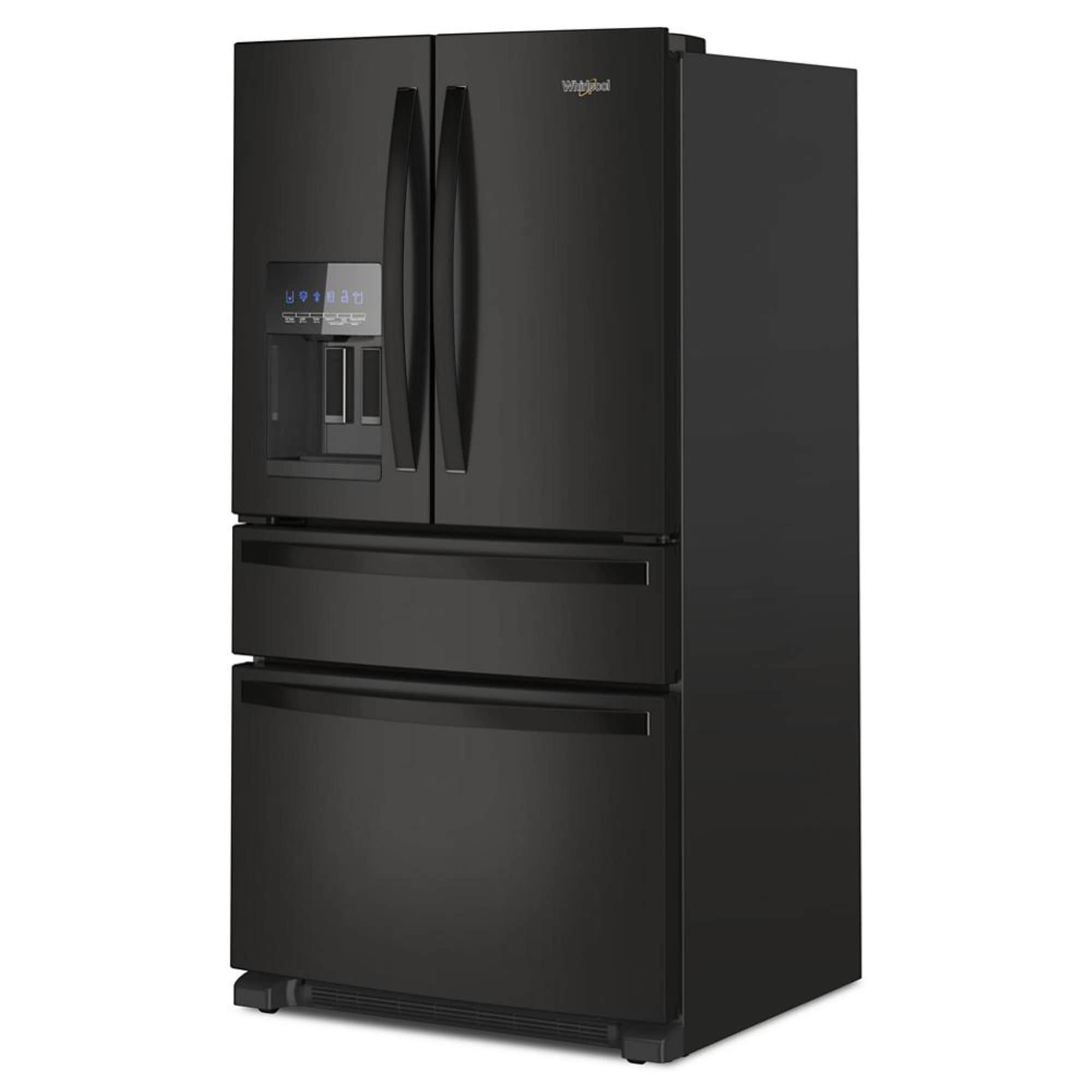 Refrigerador Empotrado de Puertas Francesas de 4 Puertas Whirlpool de 24.5 pies cúbicos de Profundidad Estándar con Fabricador de Hielo, Dispensador de Agua e Hielo (Negro) Certificado ENERGY STAR