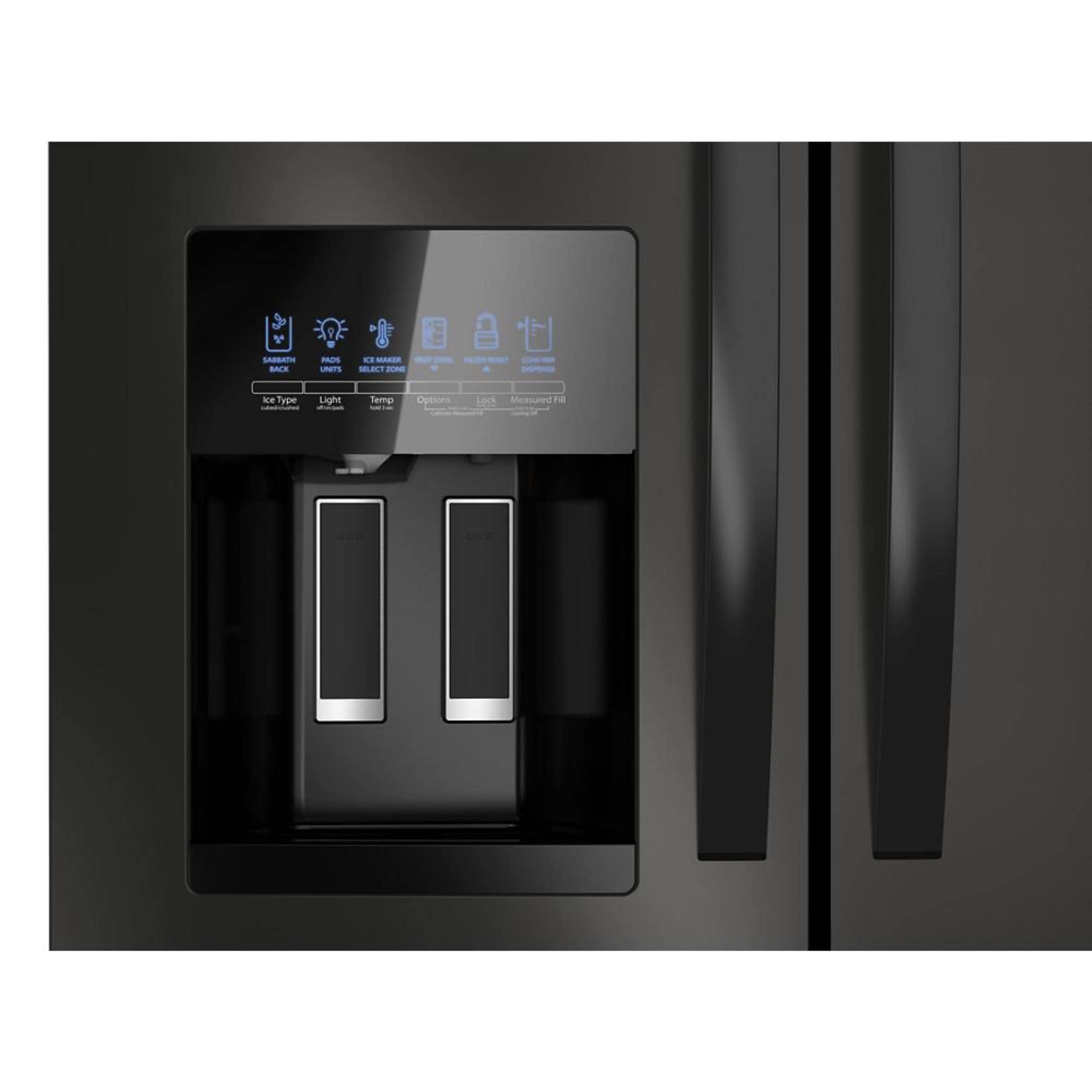 Refrigerador Empotrado de Puertas Francesas de 4 Puertas Whirlpool de 24.5 pies cúbicos de Profundidad Estándar con Fabricador de Hielo, Dispensador de Agua e Hielo (Negro) Certificado ENERGY STAR