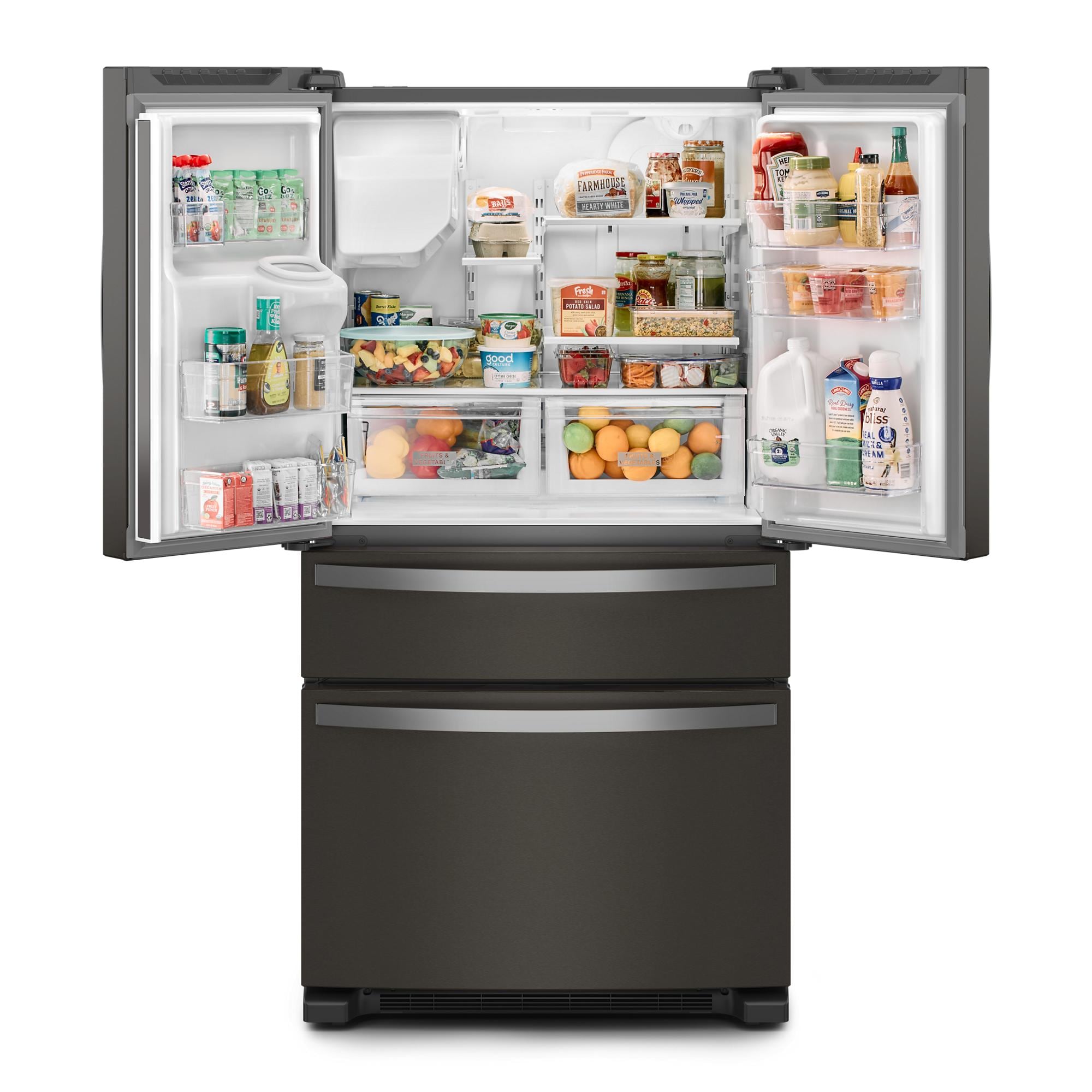 Refrigerador French Door de 4 puertas de profundidad estándar de 24.5 pies cúbicos con fabricador de hielo y dispensador de agua y hielo (Acero inoxidable negro) Certificado ENERGY STAR WRMF3636RV
