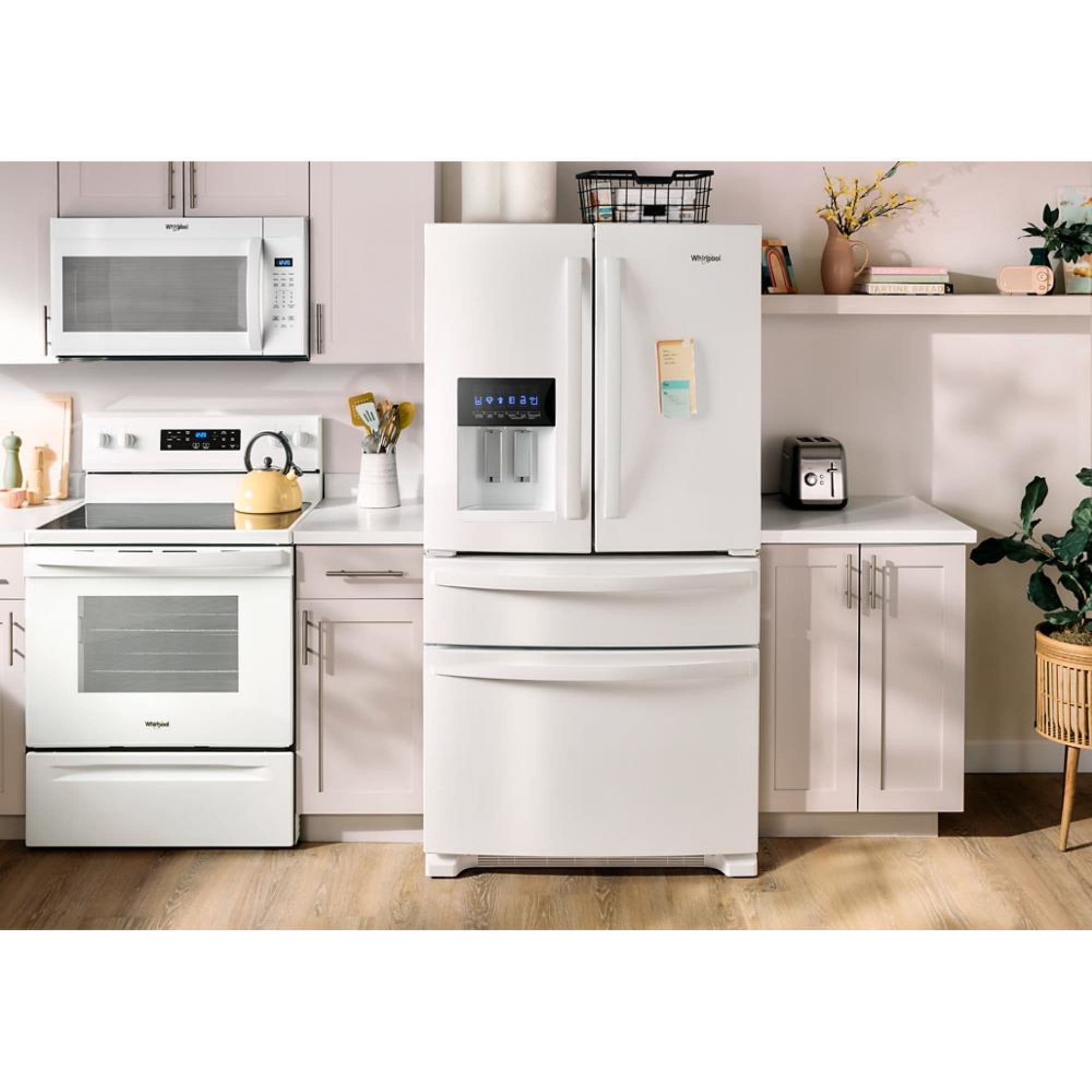 Refrigerador Francés de 4 puertas estándar de Whirlpool con dispensador de hielo y agua (Blanco) - Certificado ENERGY STAR WRMF3636RW