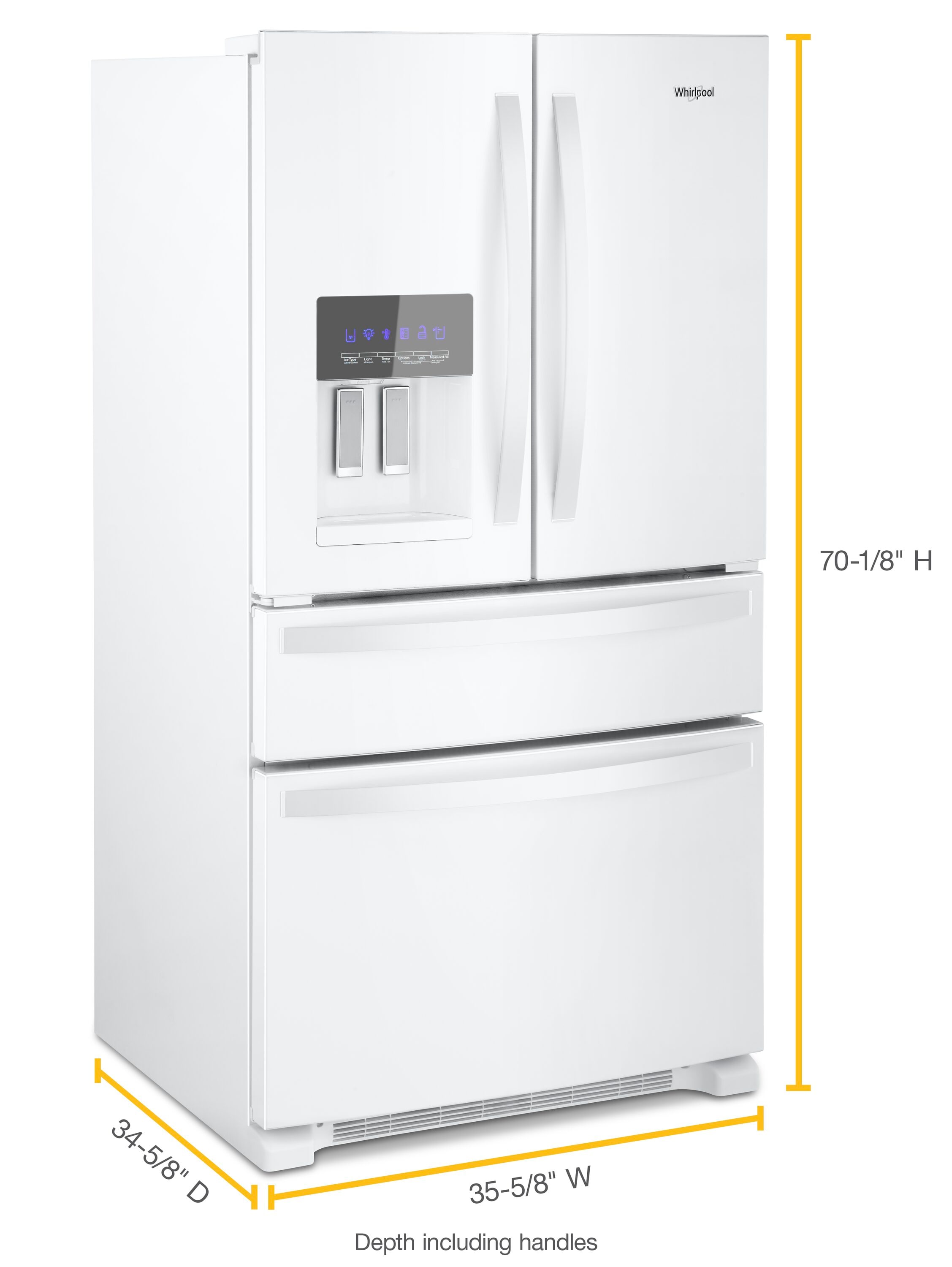 Refrigerador Francés de 4 puertas estándar de Whirlpool con dispensador de hielo y agua (Blanco) - Certificado ENERGY STAR WRMF3636RW