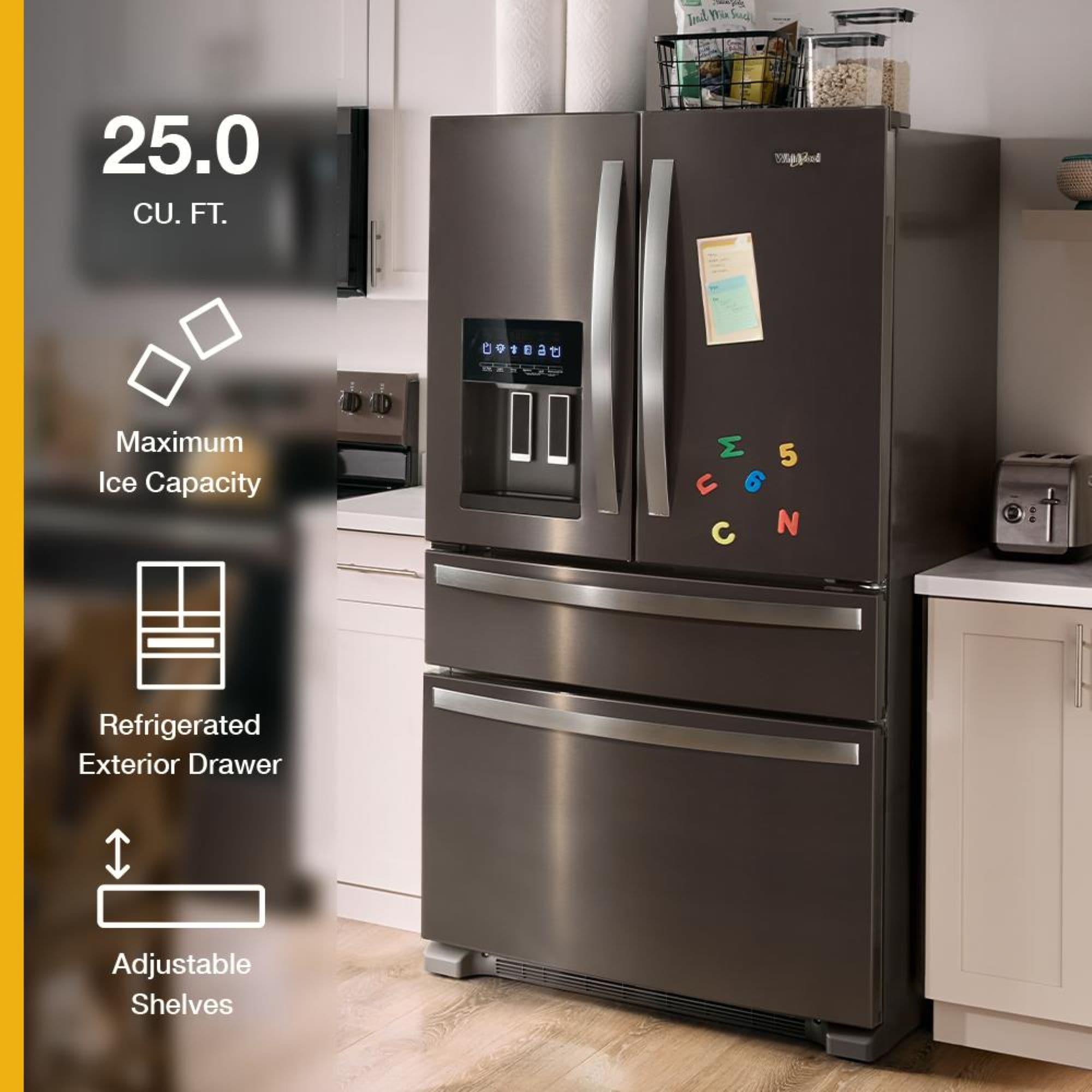 Refrigerador Francés de 4 puertas estándar de Whirlpool con dispensador de hielo y agua (Blanco) - Certificado ENERGY STAR WRMF3636RW