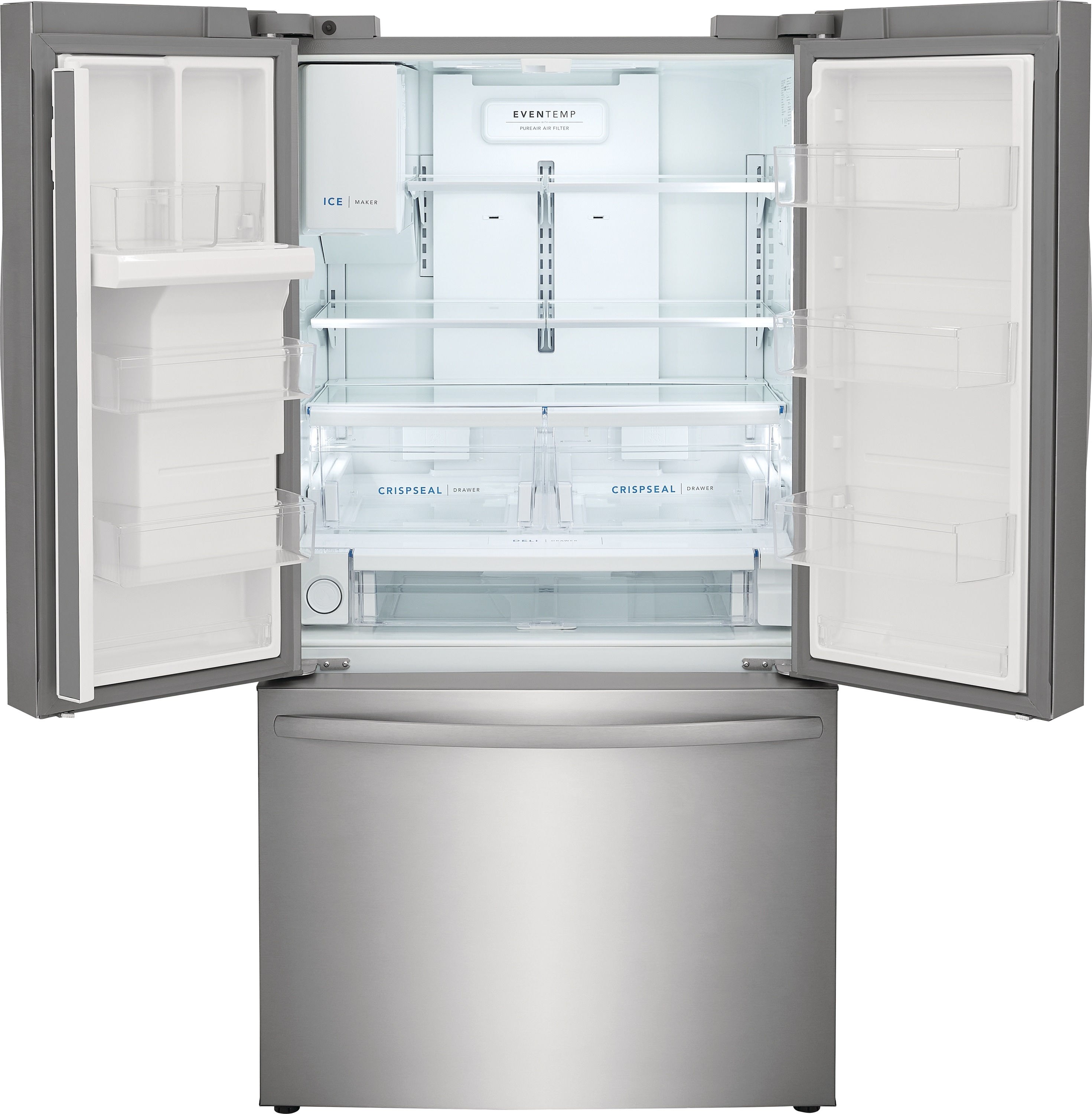 Refrigerador de Puerta Francés de 3 Puertas de 27.8 pies cúbicos de Profundidad Estándar con Fabricador de Hielo, Dispensador de Agua y Hielo (Acero Inoxidable Resistente a Huellas) Certificado ENERGY STAR FRFS282LAF.