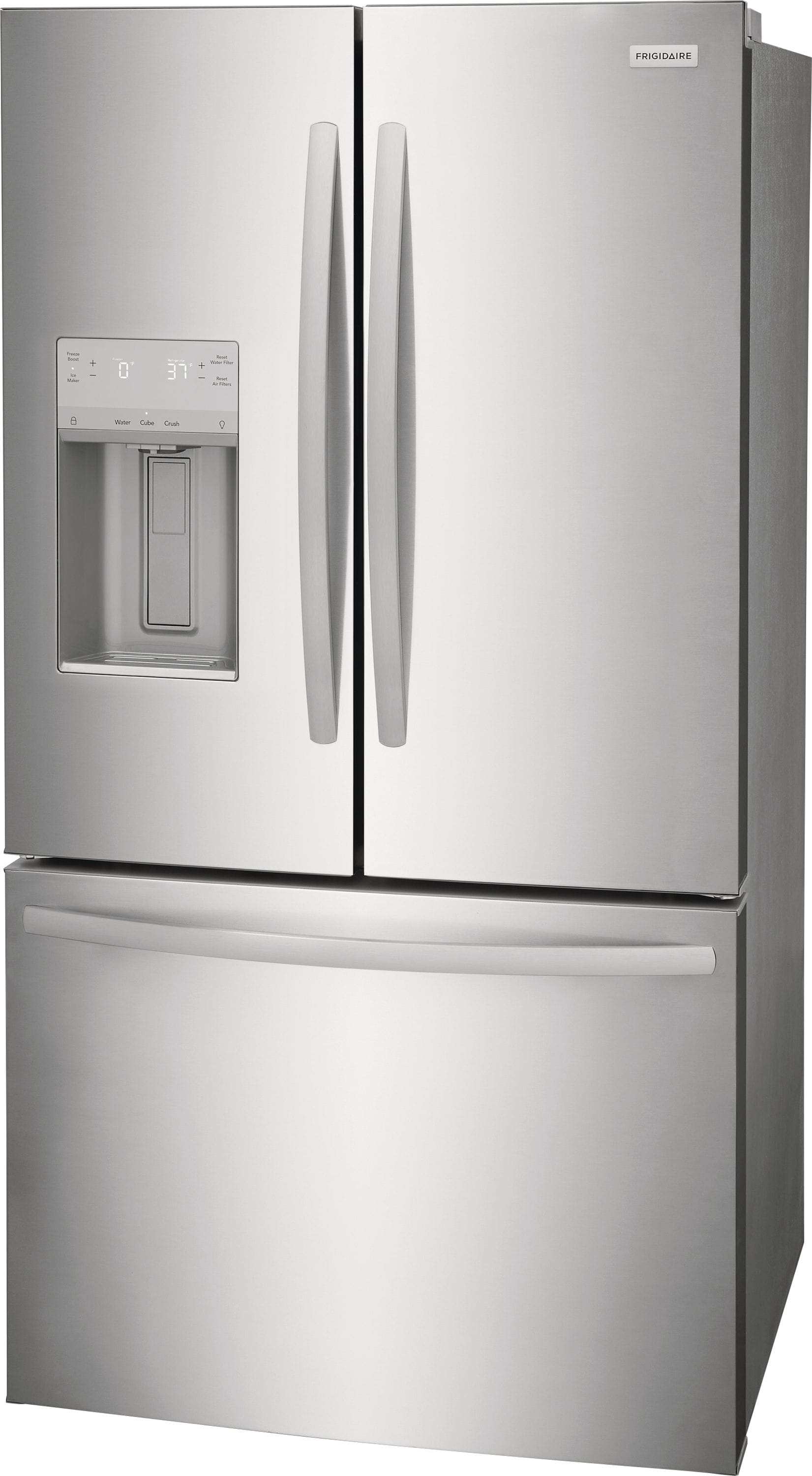Refrigerador de Puerta Francés de 3 Puertas de 27.8 pies cúbicos de Profundidad Estándar con Fabricador de Hielo, Dispensador de Agua y Hielo (Acero Inoxidable Resistente a Huellas) Certificado ENERGY STAR FRFS282LAF.
