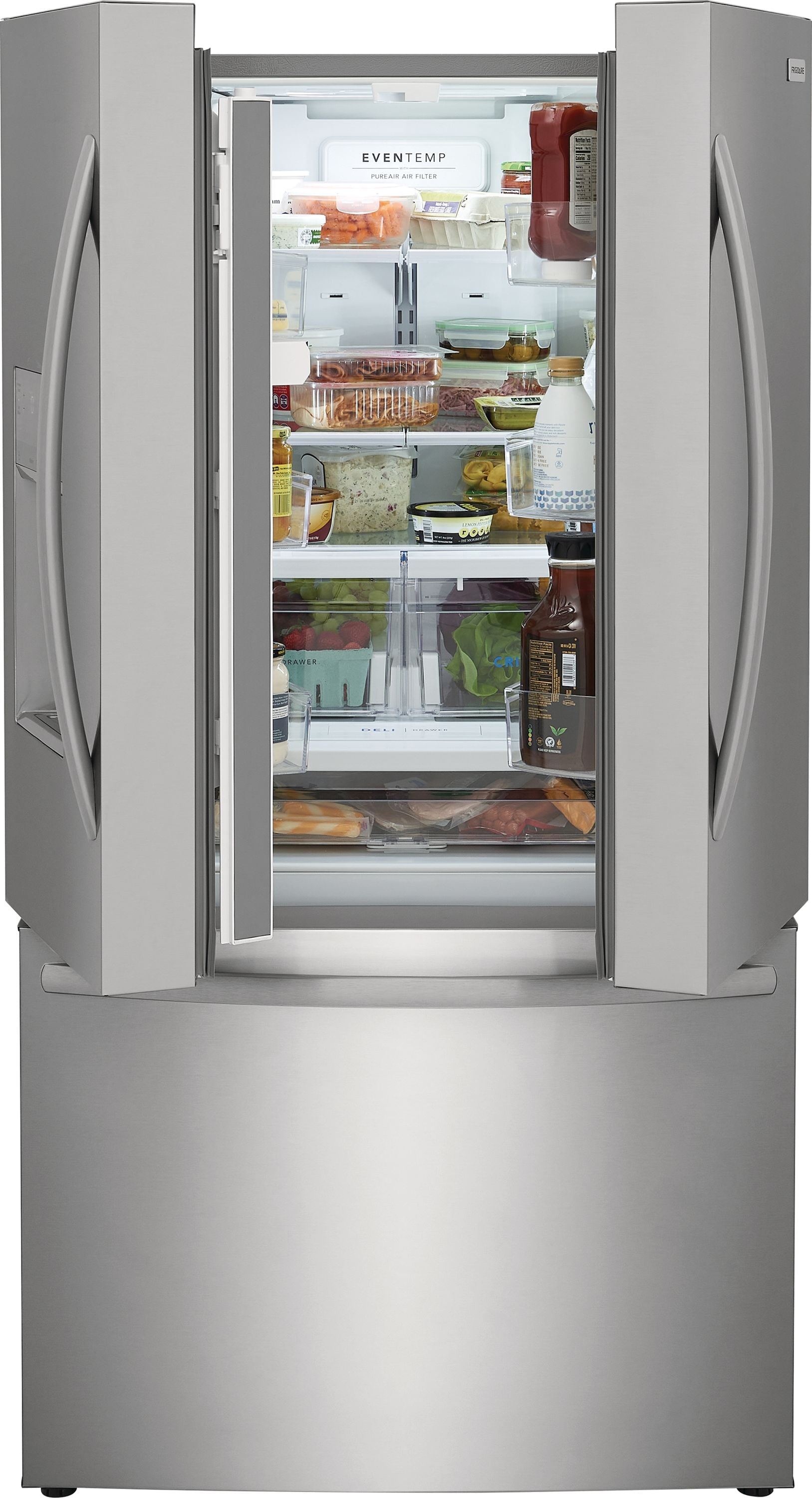 Refrigerador de Puerta Francés de 3 Puertas de 27.8 pies cúbicos de Profundidad Estándar con Fabricador de Hielo, Dispensador de Agua y Hielo (Acero Inoxidable Resistente a Huellas) Certificado ENERGY STAR FRFS282LAF.