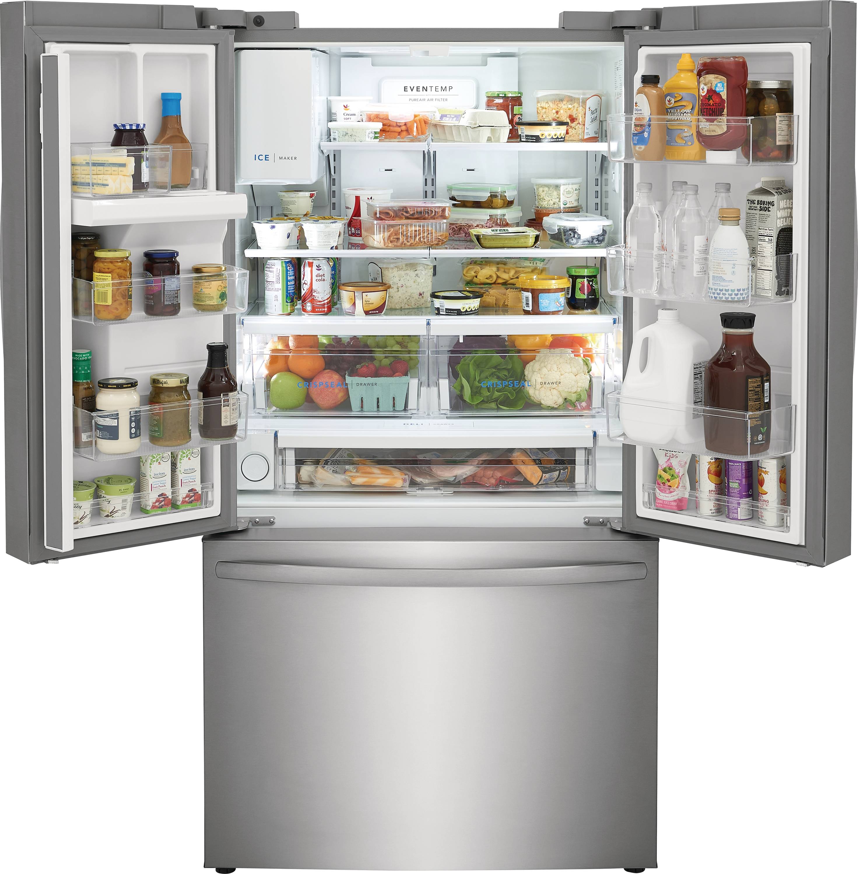 Refrigerador de Puerta Francés de 3 Puertas de 27.8 pies cúbicos de Profundidad Estándar con Fabricador de Hielo, Dispensador de Agua y Hielo (Acero Inoxidable Resistente a Huellas) Certificado ENERGY STAR FRFS282LAF.