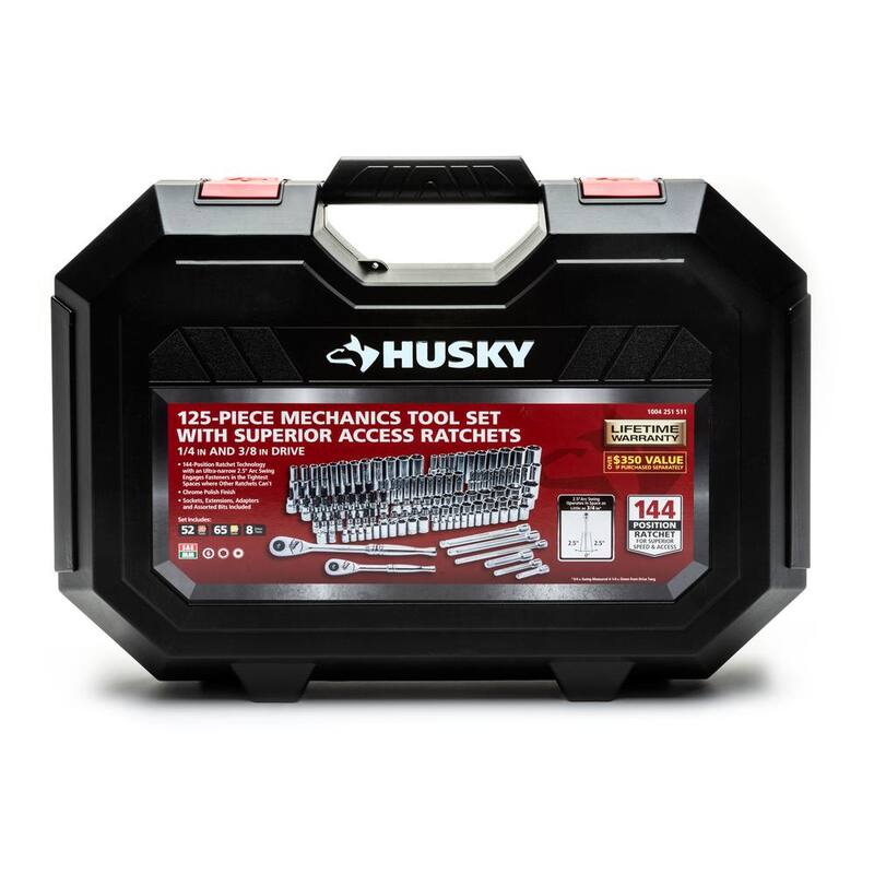 Set de herramientas para mecánicos Husky de 144 posiciones de 1/4 y 3/8 pulgadas (125 piezas) - H144125MTS