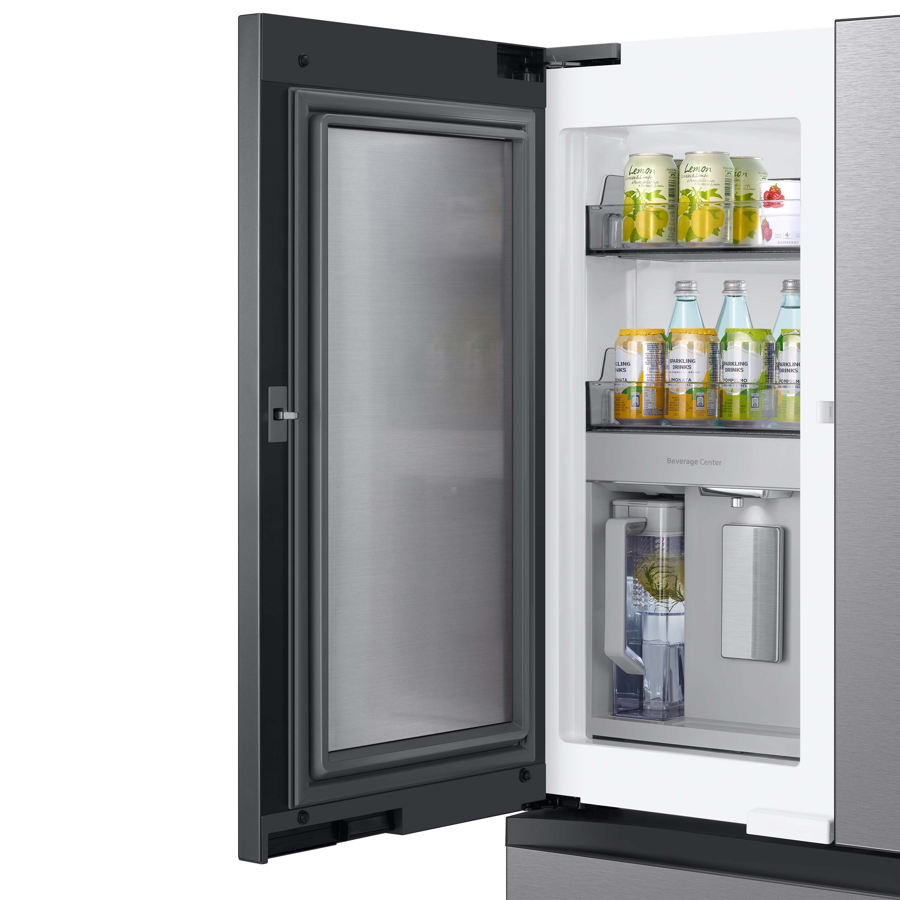 Refrigerador francés de puerta doble inteligente, con fabricador de hielo doble y dispensador de agua, resistente a las huellas dactilares, certificado ENERGY STAR - Samsung Bespoke Profundidad Estándar 28.8 pies cúbicos de capacidad con Puerta dentro de Puerta.