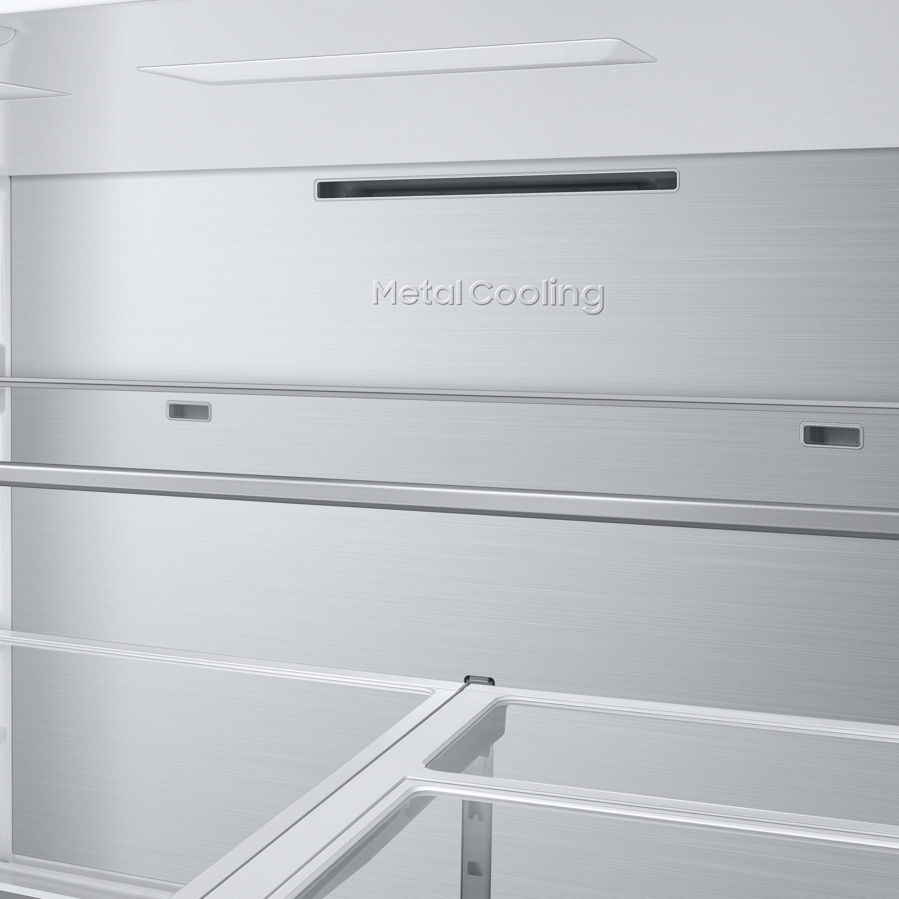 Refrigerador francés de puerta doble inteligente, con fabricador de hielo doble y dispensador de agua, resistente a las huellas dactilares, certificado ENERGY STAR - Samsung Bespoke Profundidad Estándar 28.8 pies cúbicos de capacidad con Puerta dentro de Puerta.