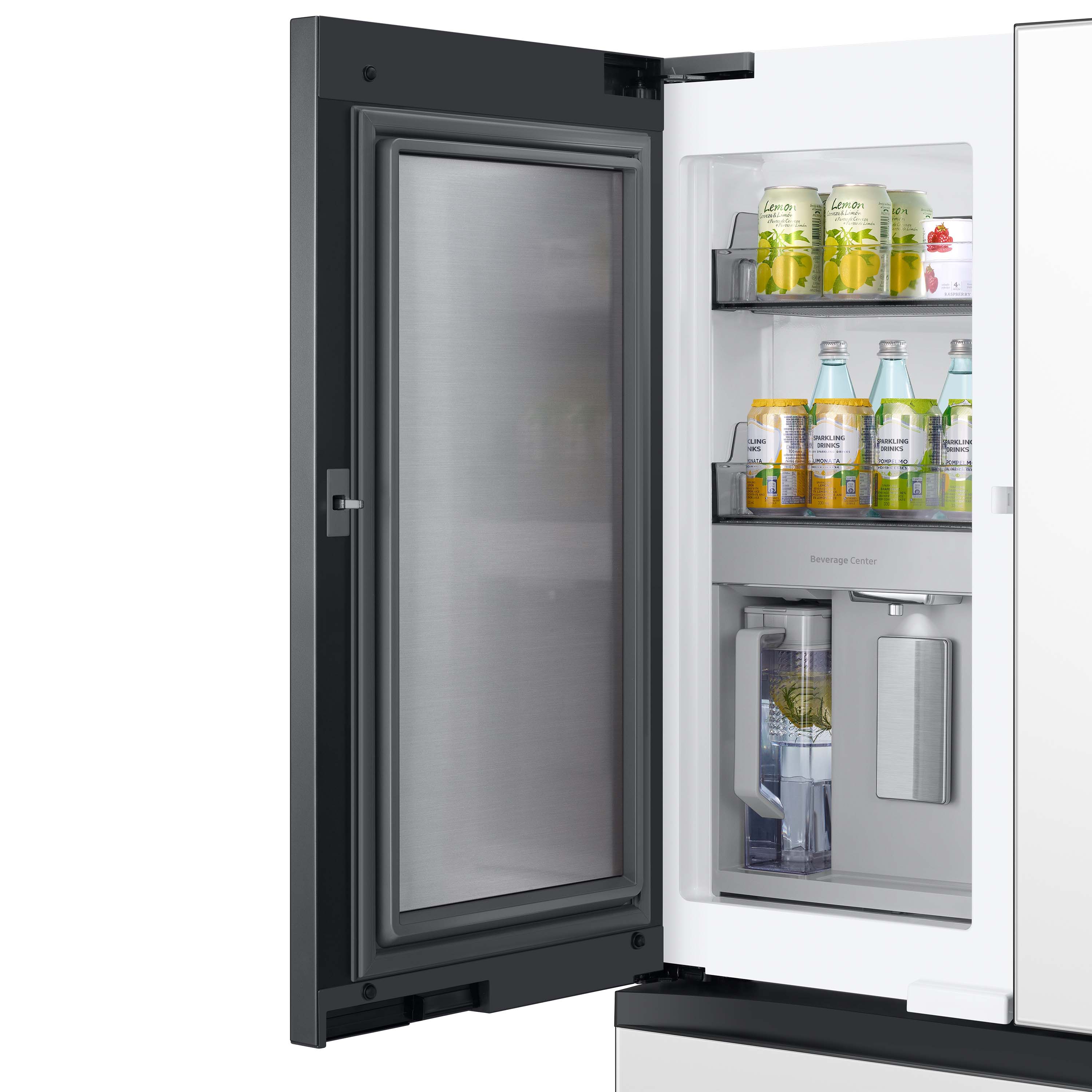 Refrigerador Francés Samsung Bespoke de 28.8 pies cúbicos de profundidad estándar con tecnología inteligente, doble fabricador de hielo, dispensador de agua y puerta adicional (vidrio blanco - todos los paneles) Certificado ENERGY STAR RF29BB860012