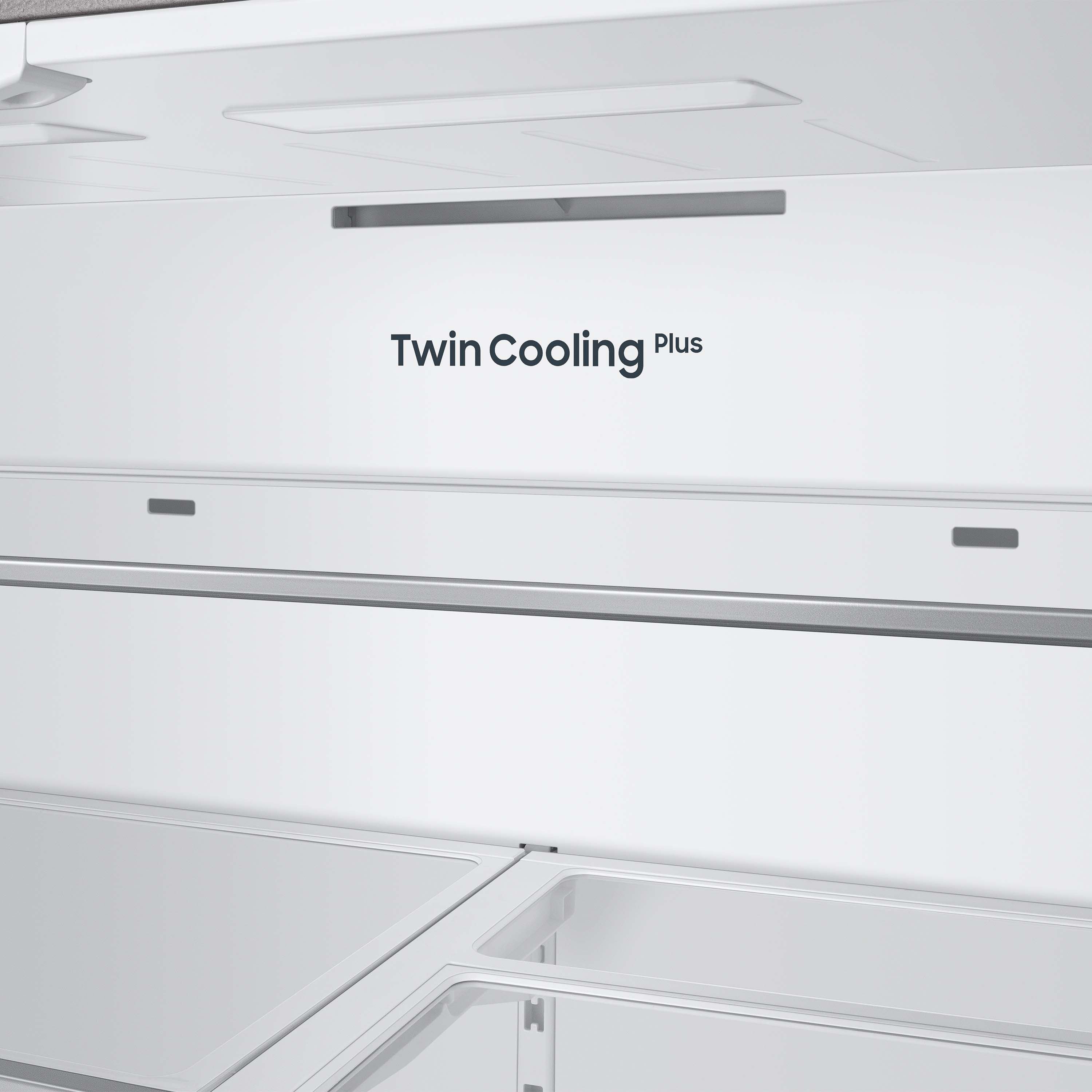 Refrigerador francés con puerta a puerta inteligente de Samsung de 30.1 pies cúbicos de profundidad estándar con fabricador de hielo doble y dispensador de agua, resistente a huellas dactilares en acero inoxidable - Todos los paneles, certificado ENERGY STAR RF30BB6600QL.