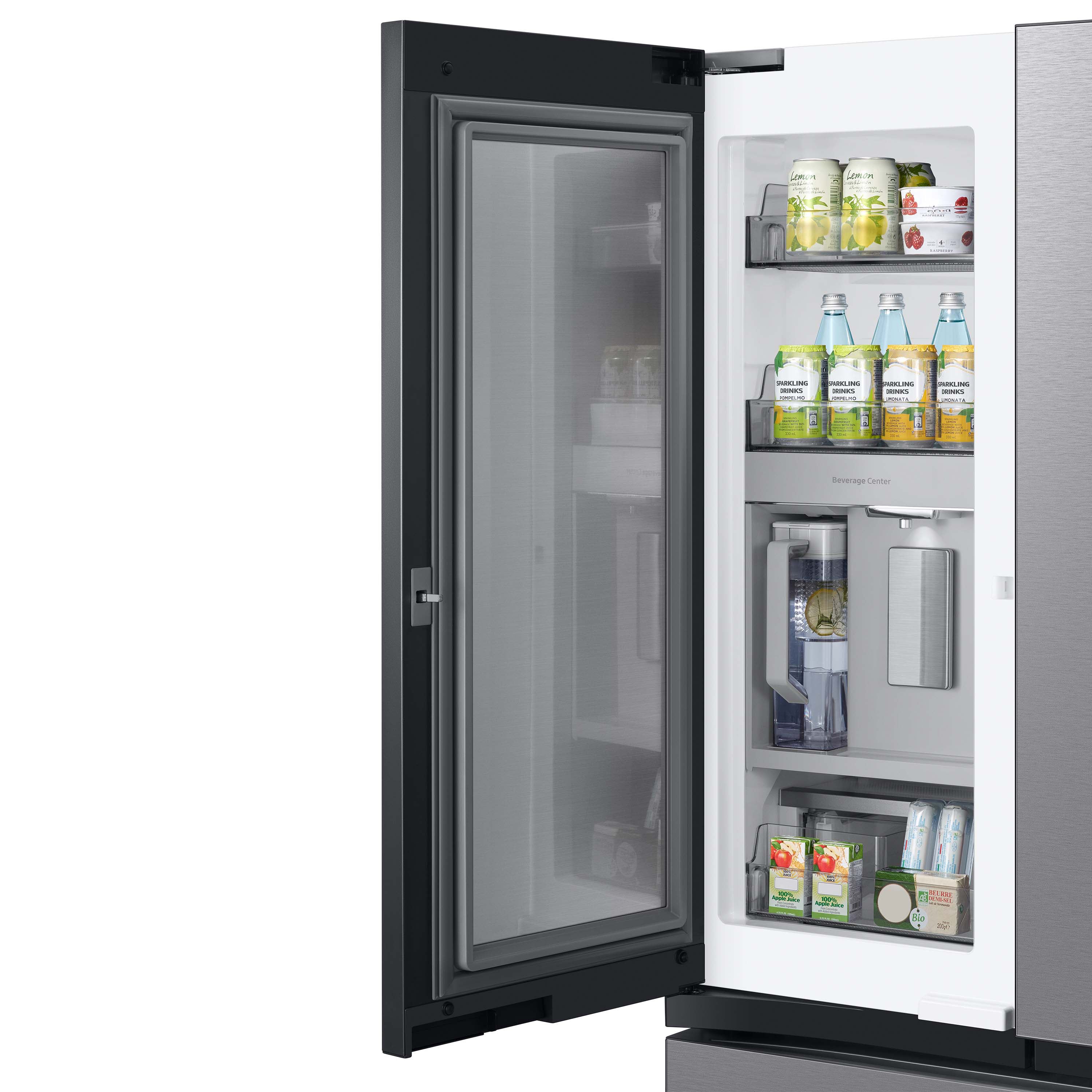 Refrigerador francés con puerta a puerta inteligente de Samsung de 30.1 pies cúbicos de profundidad estándar con fabricador de hielo doble y dispensador de agua, resistente a huellas dactilares en acero inoxidable - Todos los paneles, certificado ENERGY STAR RF30BB6600QL.