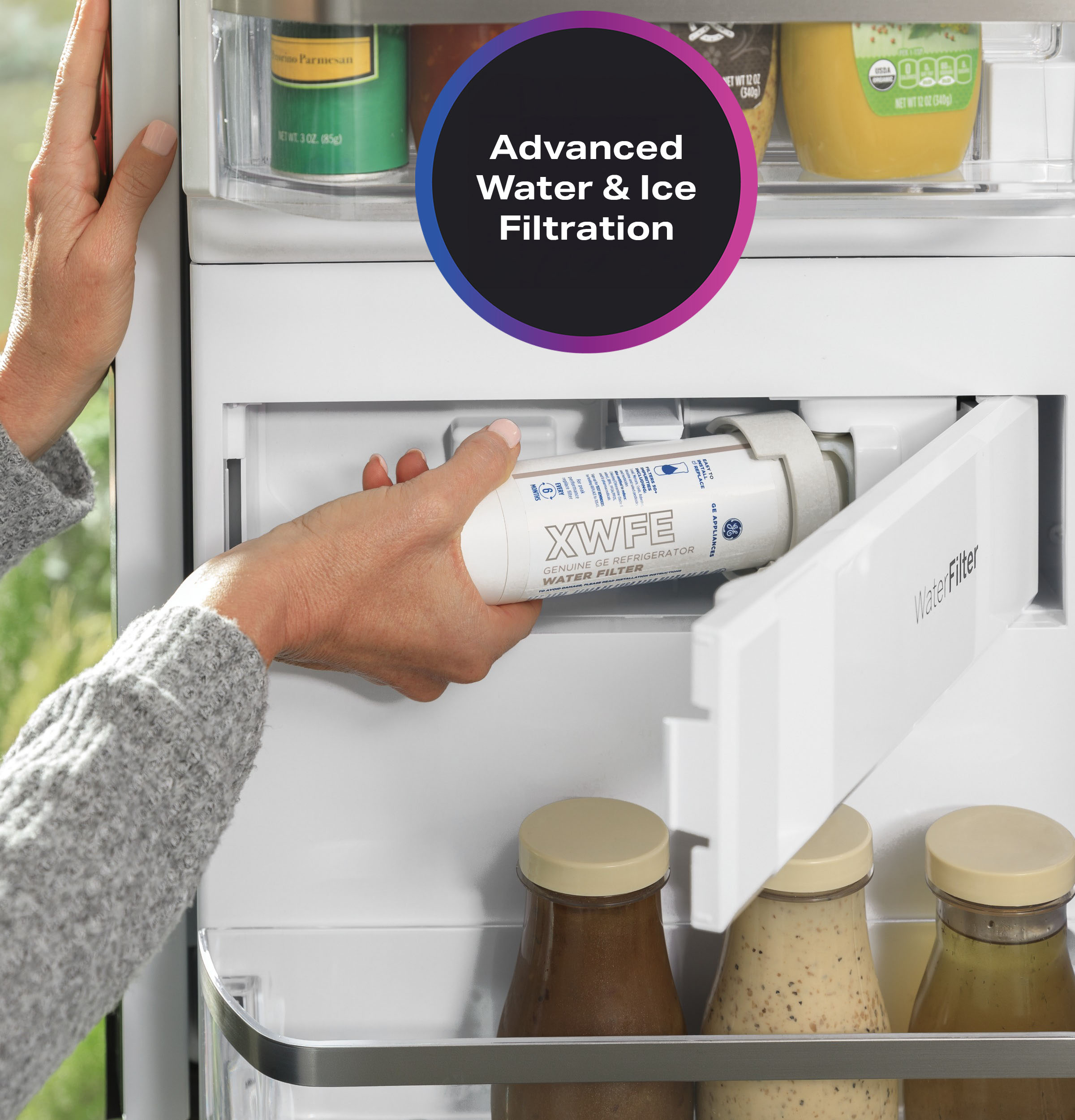 Refrigerador francés de puerta triple GE Profile de profundidad estándar de 27.9 pies cúbicos con fabricador de hielo, dispensador de agua y hielo y puerta dentro de puerta (acero inoxidable) Certificación ENERGY STAR.