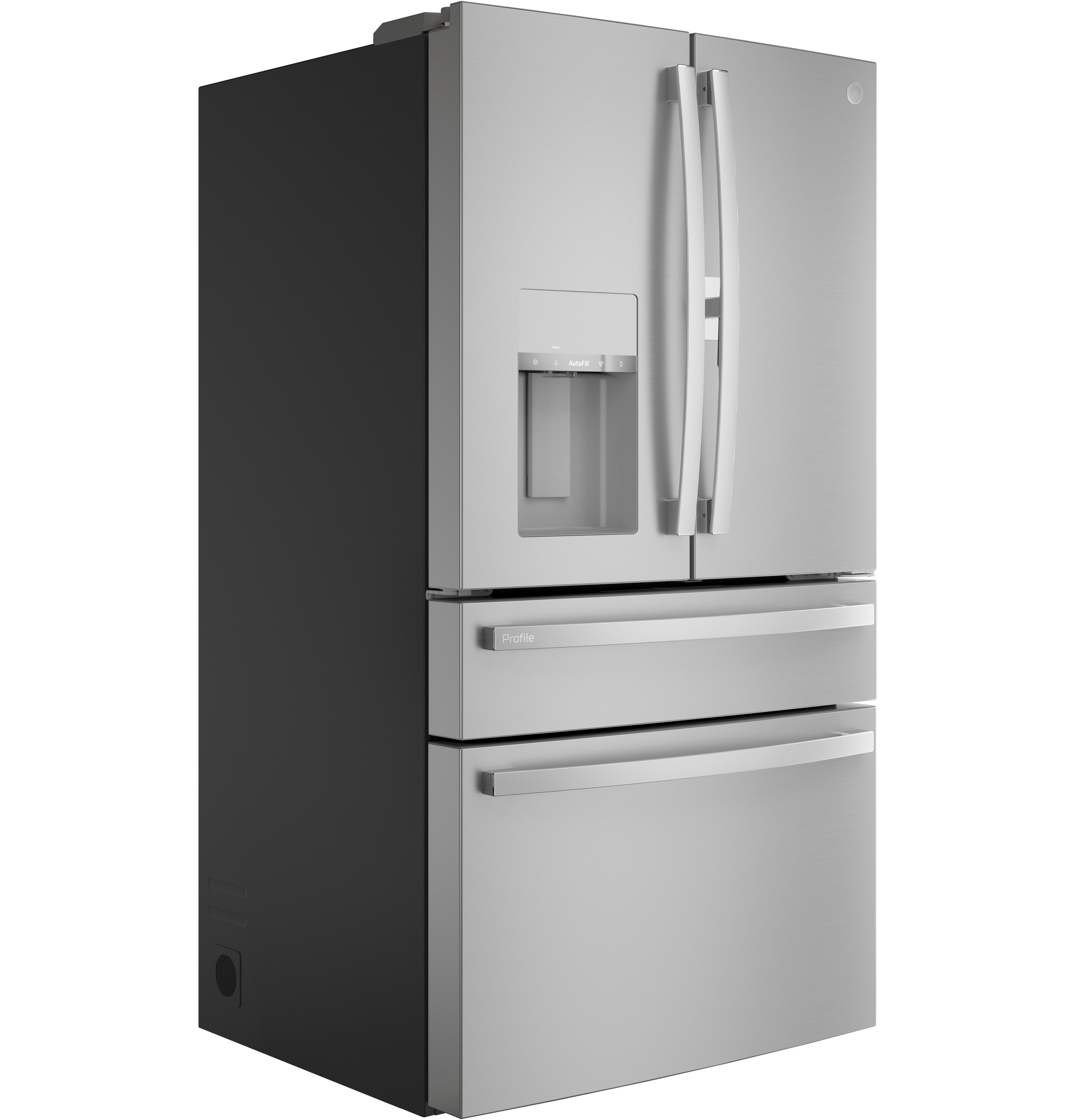 Refrigerador francés de puerta triple GE Profile de profundidad estándar de 27.9 pies cúbicos con fabricador de hielo, dispensador de agua y hielo y puerta dentro de puerta (acero inoxidable) Certificación ENERGY STAR.