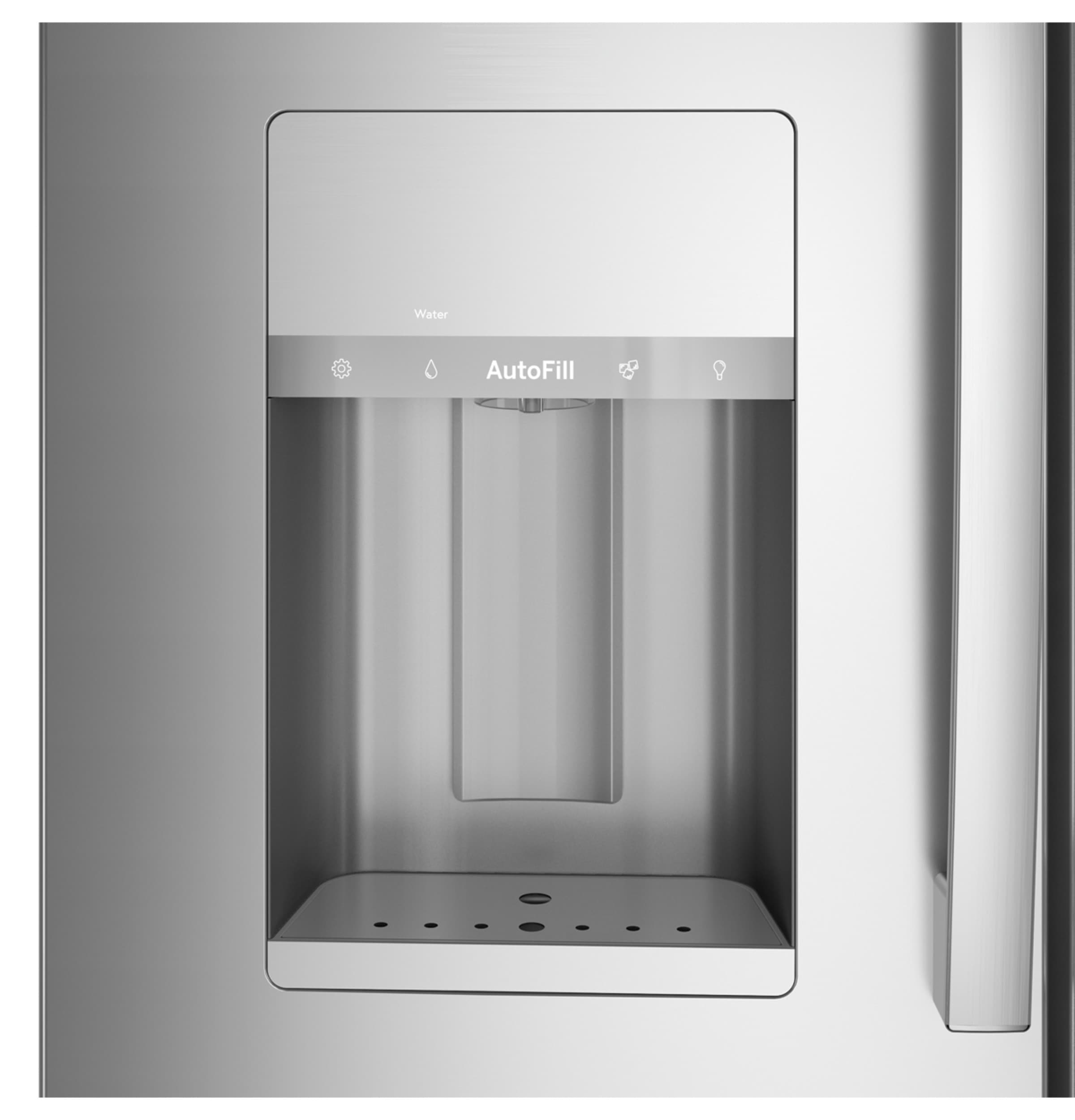 Refrigerador francés de puerta triple GE Profile de profundidad estándar de 27.9 pies cúbicos con fabricador de hielo, dispensador de agua y hielo y puerta dentro de puerta (acero inoxidable) Certificación ENERGY STAR.