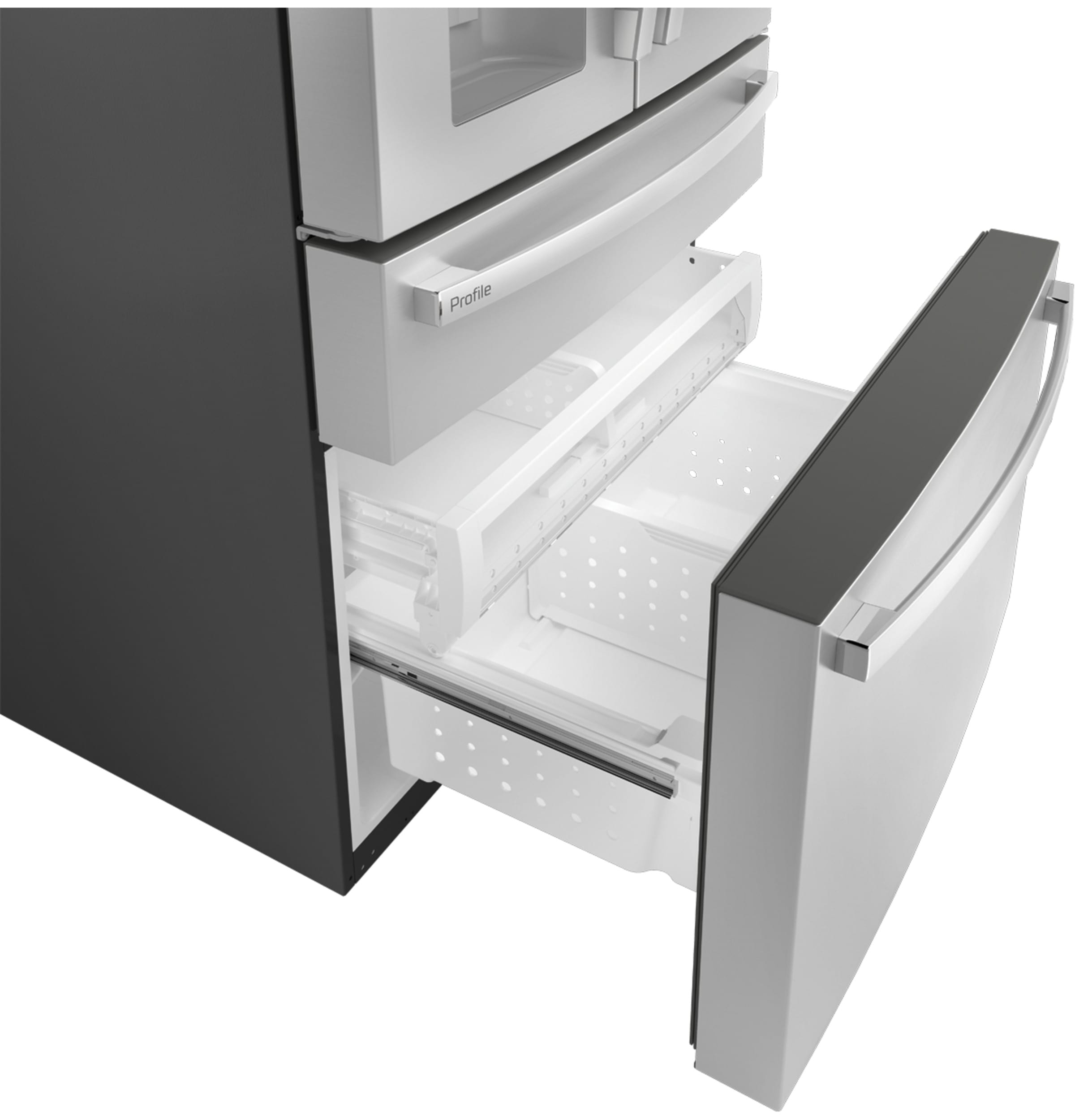 Refrigerador francés de puerta triple GE Profile de profundidad estándar de 27.9 pies cúbicos con fabricador de hielo, dispensador de agua y hielo y puerta dentro de puerta (acero inoxidable) Certificación ENERGY STAR.