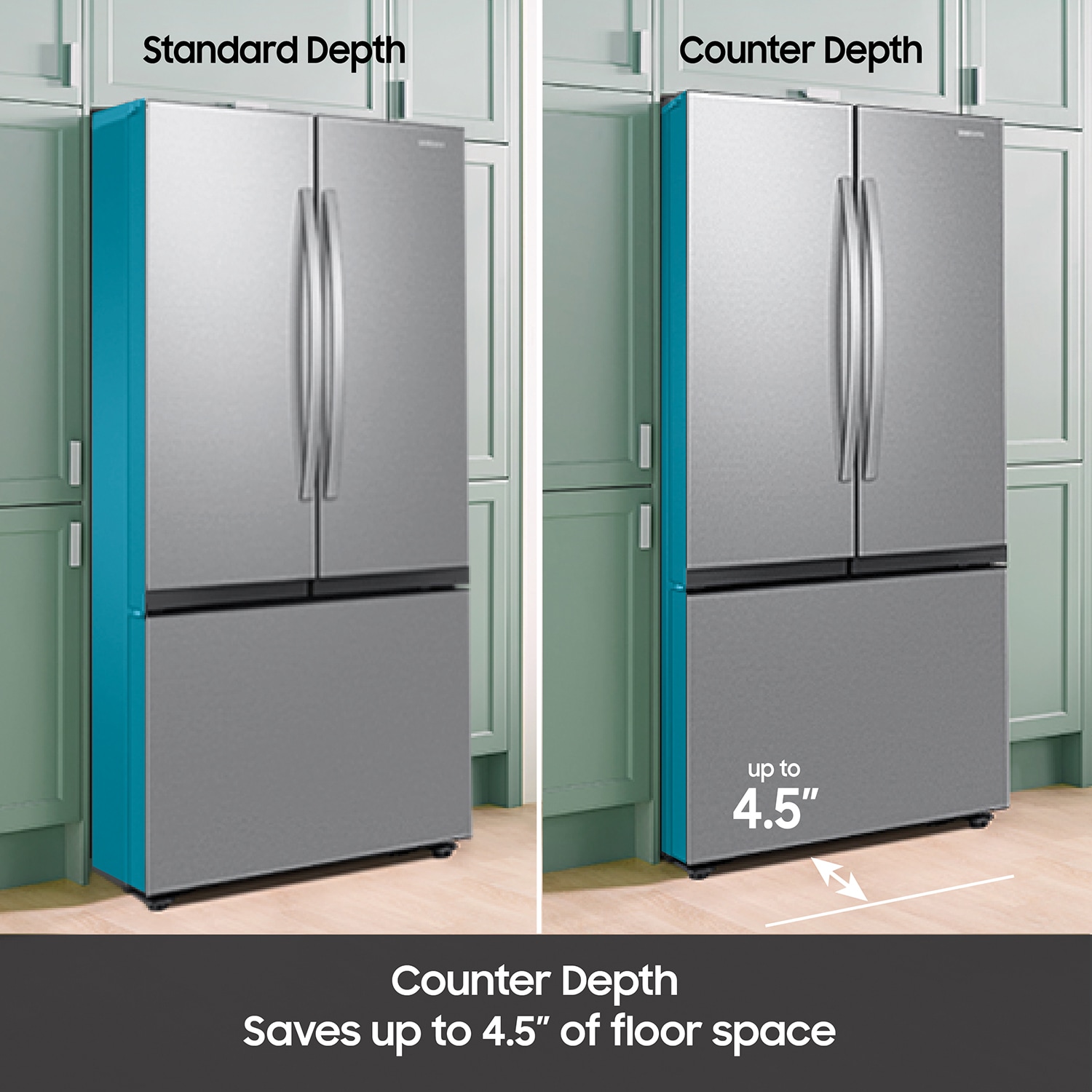 Refrigerador francés Samsung de puerta francesa compatible con tecnología inteligente, con capacidad mega de 25.5 pies cúbicos y profundidad de mostrador, con doble fabricador de hielo y dispensador de agua y hielo (con resistencia a huellas dactilares) certificado ENERGY STAR RF27CG5400SR