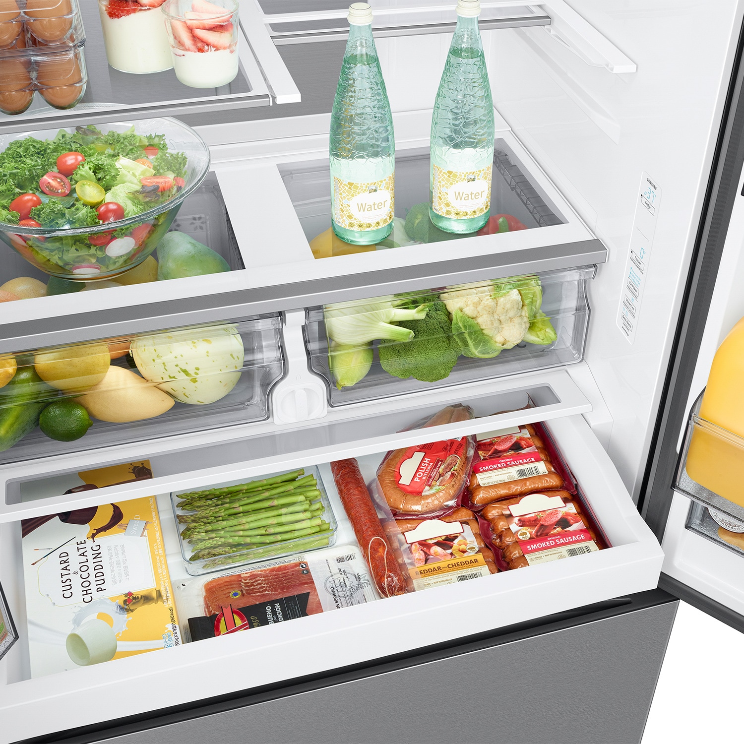 Refrigerador francés Samsung de puerta francesa compatible con tecnología inteligente, con capacidad mega de 25.5 pies cúbicos y profundidad de mostrador, con doble fabricador de hielo y dispensador de agua y hielo (con resistencia a huellas dactilares) certificado ENERGY STAR RF27CG5400SR