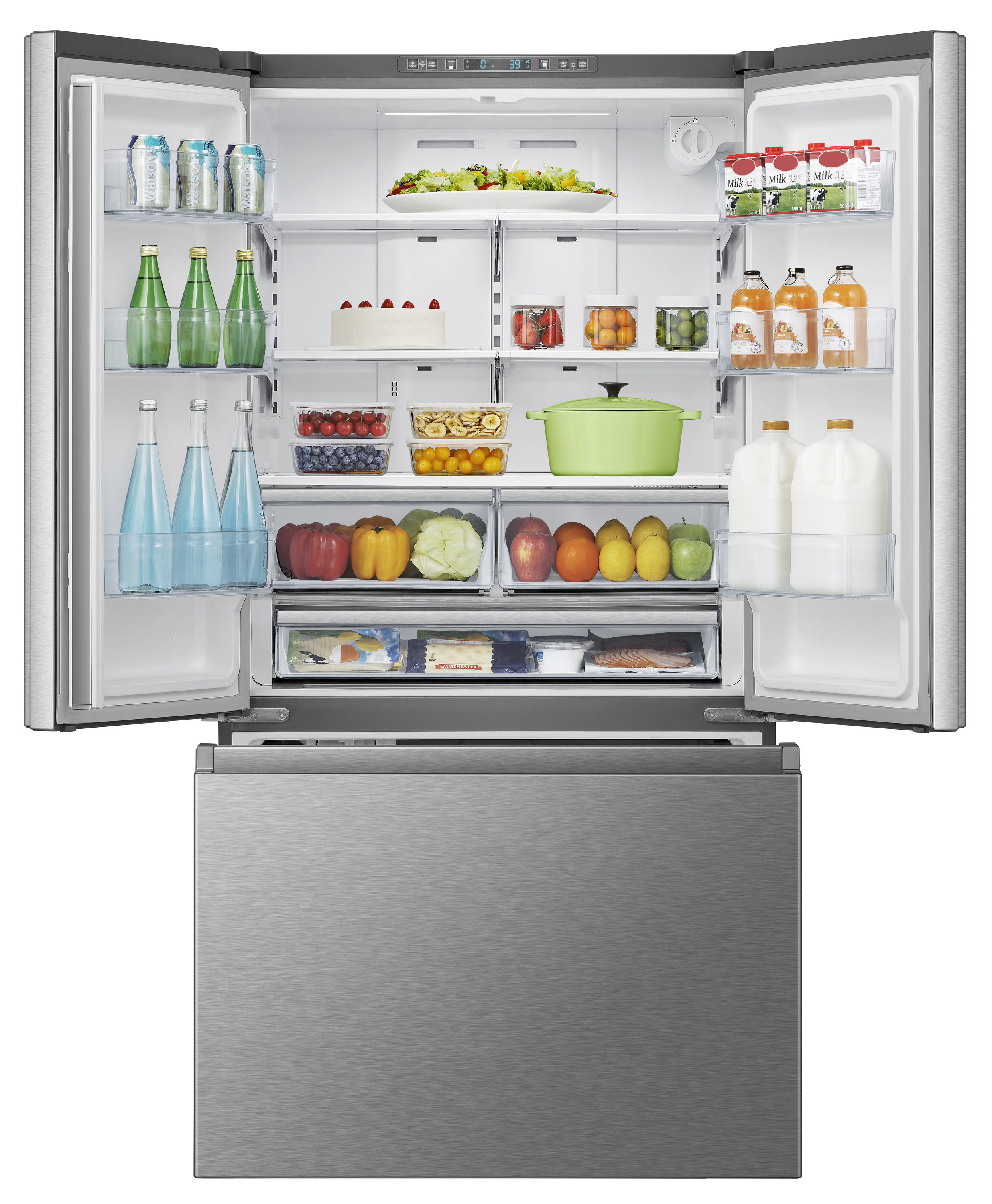 Refrigerador de Puerta Francesa Hisense de 21.2 pies cúbicos con profundidad de mostrador y dispensador de hielo y agua (Acero inoxidable resistente a huellas dactilares) Certificado ENERGY STAR HRF209N6CSE
