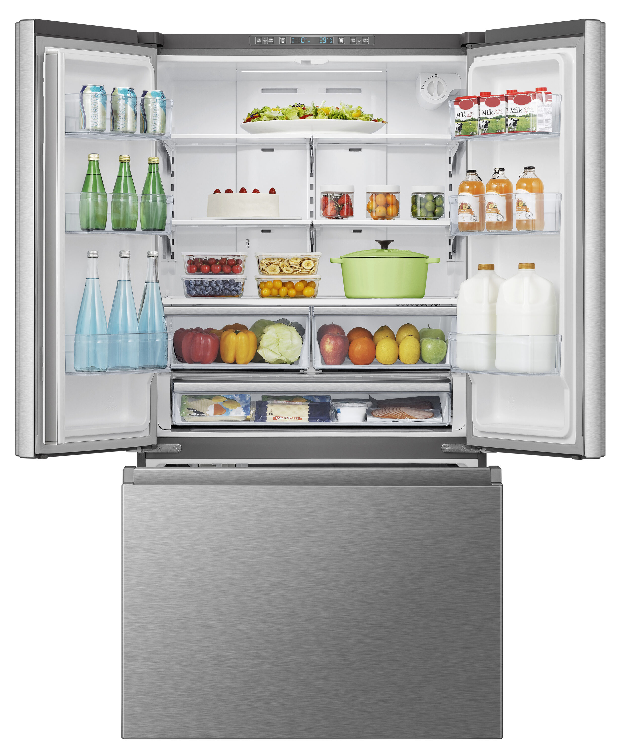 Refrigerador de Puerta Francesa Hisense de 21.2 pies cúbicos con profundidad de mostrador y dispensador de hielo y agua (Acero inoxidable resistente a huellas dactilares) Certificado ENERGY STAR HRF209N6CSE