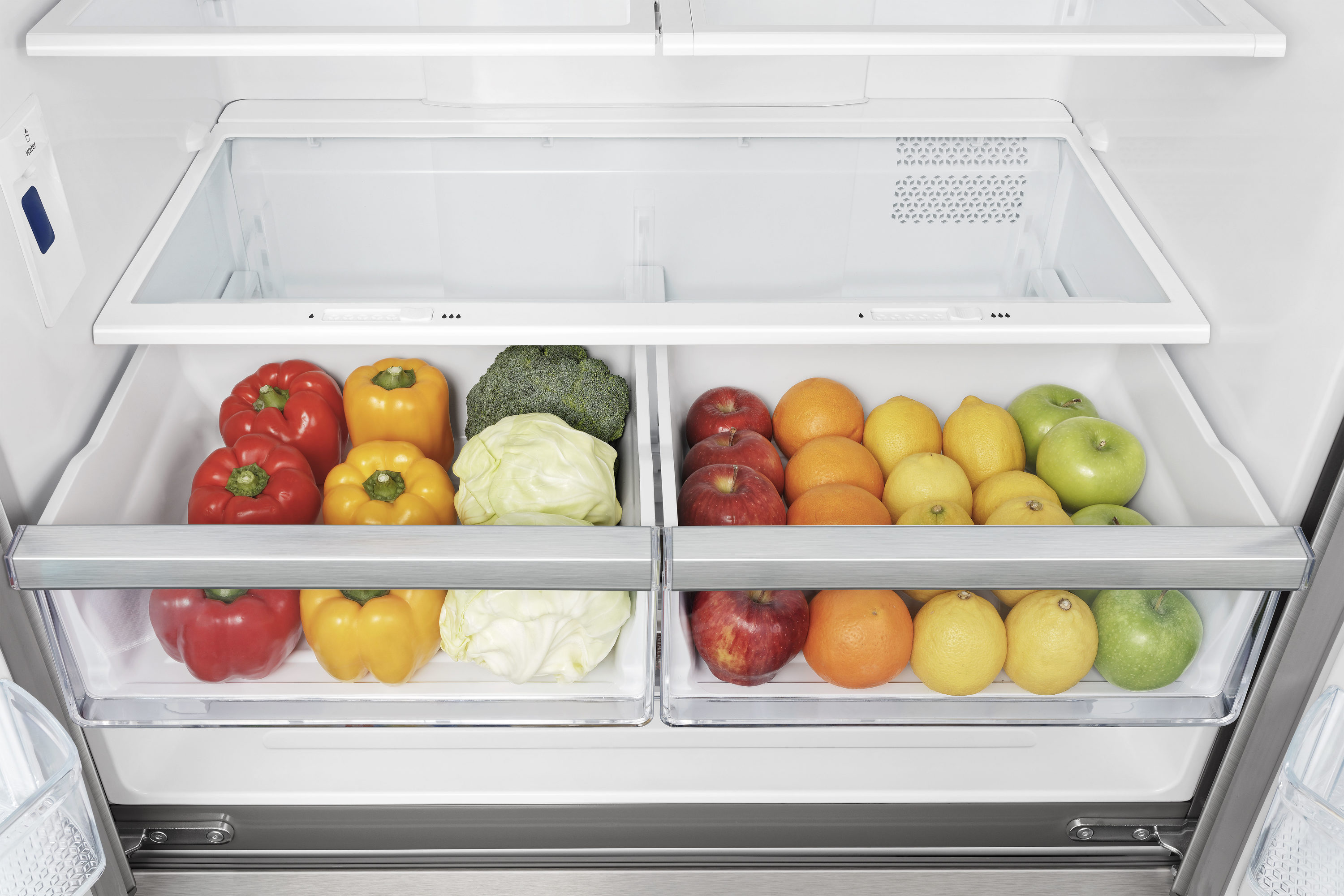 Refrigerador de Puerta Francesa Hisense de 21.2 pies cúbicos con profundidad de mostrador y dispensador de hielo y agua (Acero inoxidable resistente a huellas dactilares) Certificado ENERGY STAR HRF209N6CSE