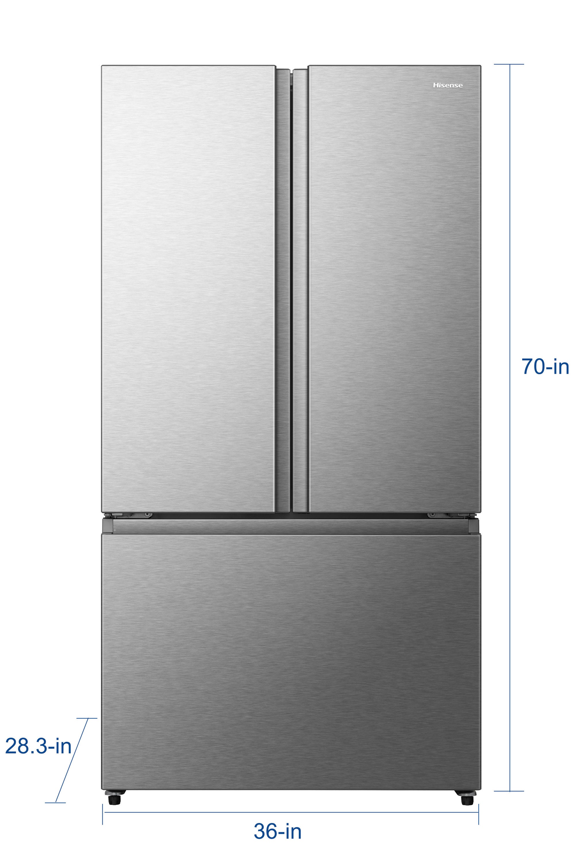 Refrigerador de Puerta Francesa Hisense de 21.2 pies cúbicos con profundidad de mostrador y dispensador de hielo y agua (Acero inoxidable resistente a huellas dactilares) Certificado ENERGY STAR HRF209N6CSE