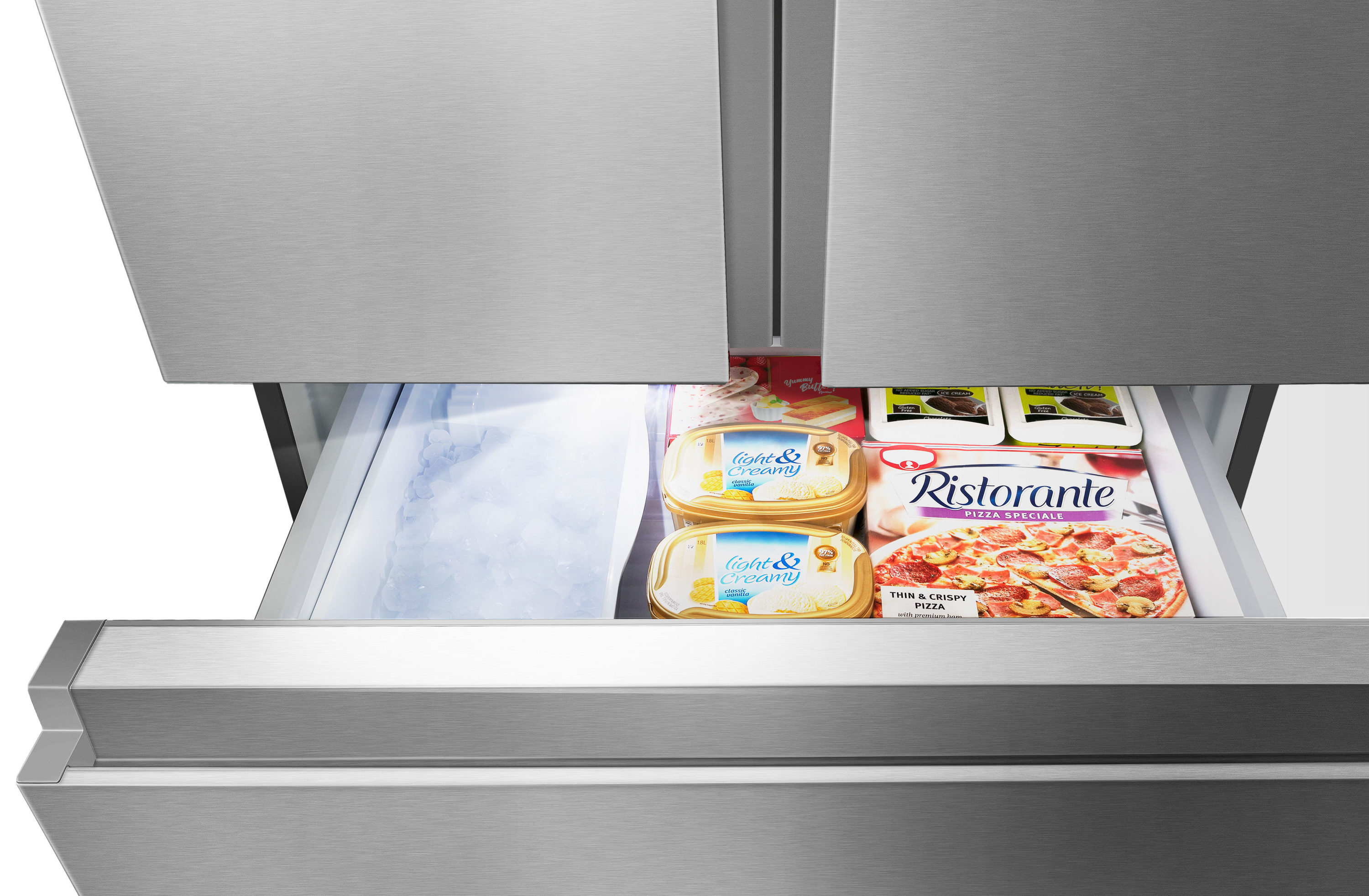 Refrigerador de Puerta Francesa Hisense de 21.2 pies cúbicos con profundidad de mostrador y dispensador de hielo y agua (Acero inoxidable resistente a huellas dactilares) Certificado ENERGY STAR HRF209N6CSE