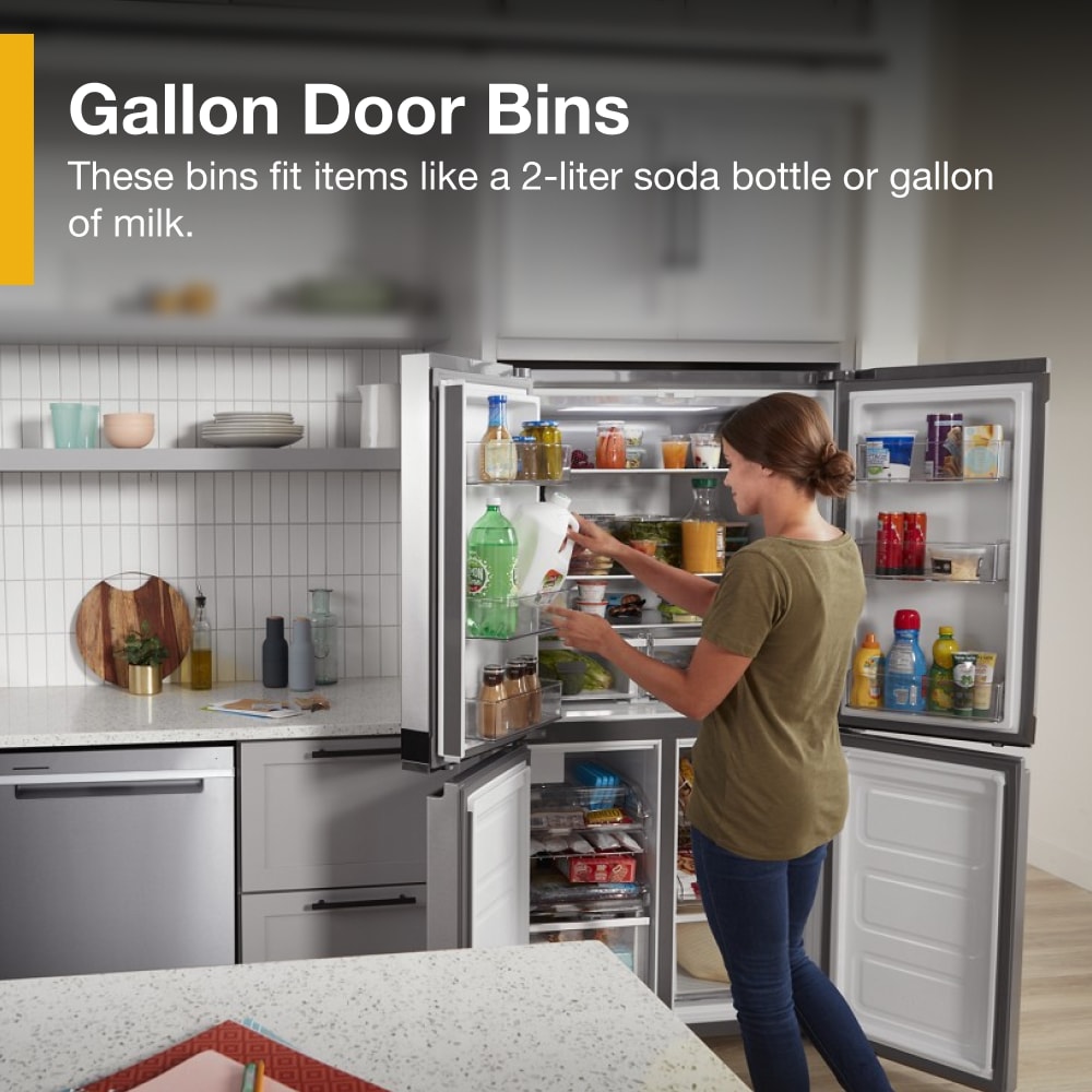 Refrigerador Whirlpool de Puerta Francesa con Hielera y Acabado de Acero Inoxidable Resistente a las Huellas Dactilares de 19.4 pies cúbicos de Profundidad de Mostrador, Certificado ENERGY STAR.
