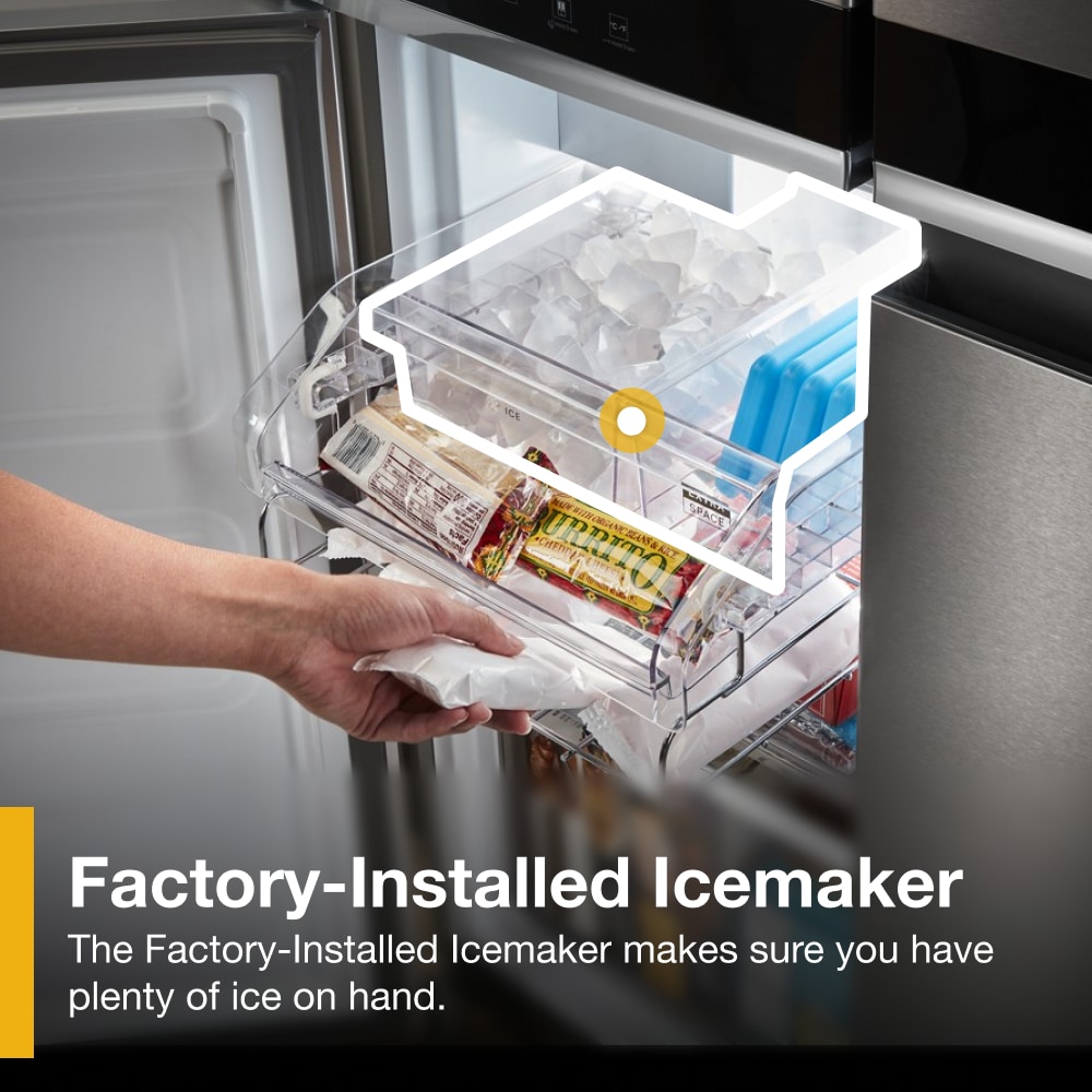 Refrigerador Whirlpool de Puerta Francesa con Hielera y Acabado de Acero Inoxidable Resistente a las Huellas Dactilares de 19.4 pies cúbicos de Profundidad de Mostrador, Certificado ENERGY STAR.
