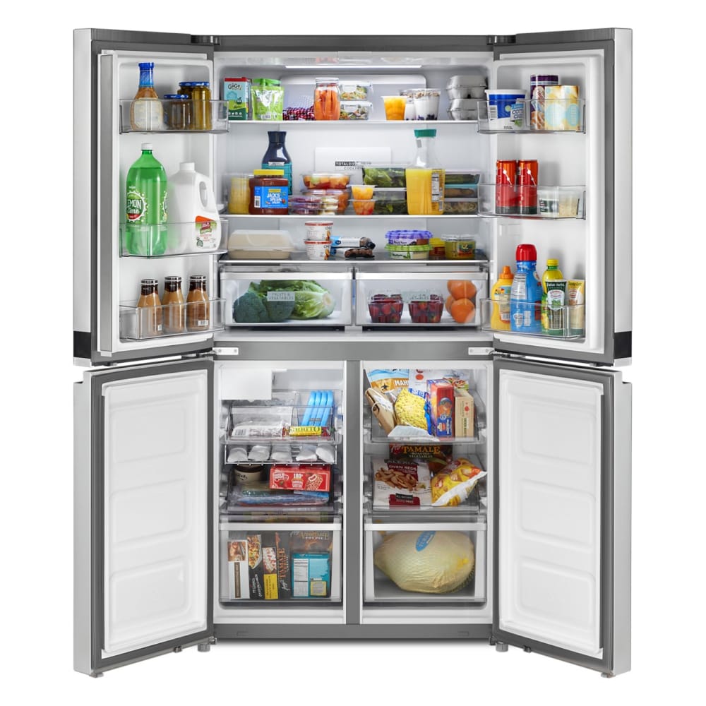 Refrigerador Whirlpool de Puerta Francesa con Hielera y Acabado de Acero Inoxidable Resistente a las Huellas Dactilares de 19.4 pies cúbicos de Profundidad de Mostrador, Certificado ENERGY STAR.