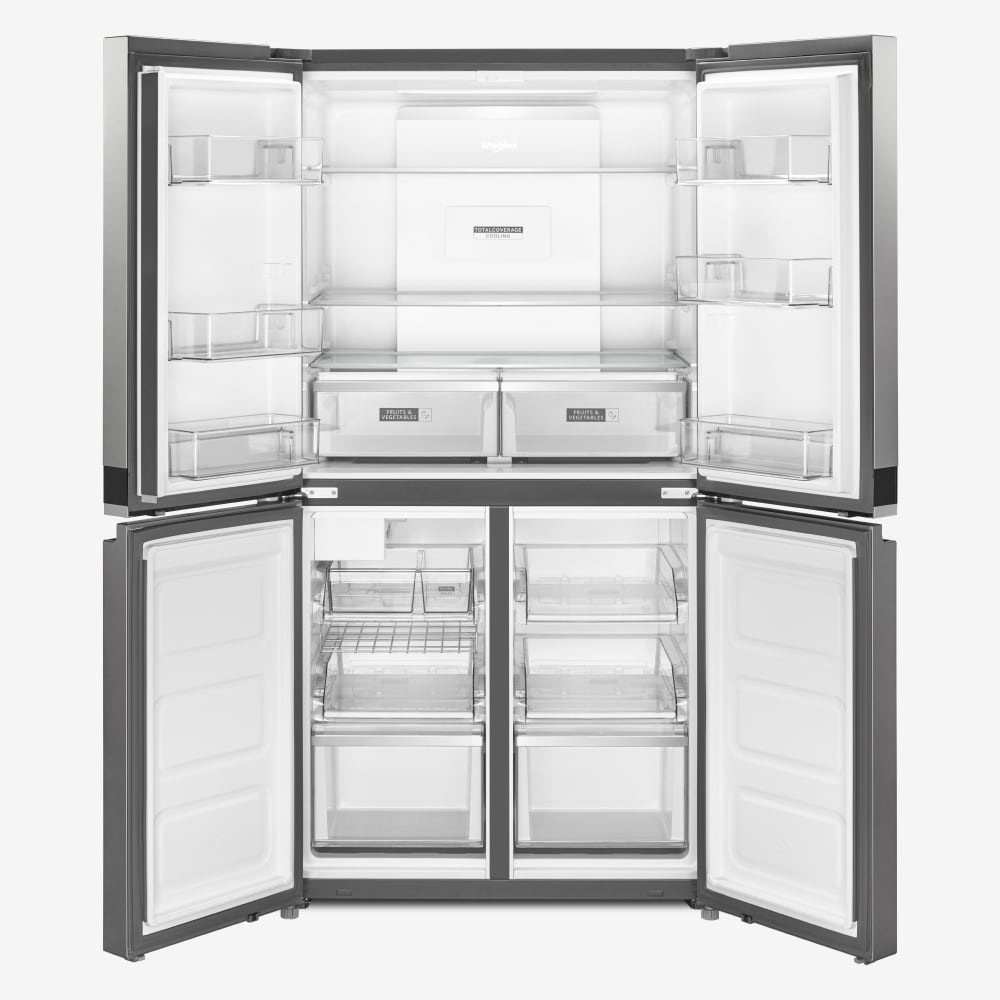 Refrigerador Whirlpool de Puerta Francesa con Hielera y Acabado de Acero Inoxidable Resistente a las Huellas Dactilares de 19.4 pies cúbicos de Profundidad de Mostrador, Certificado ENERGY STAR.