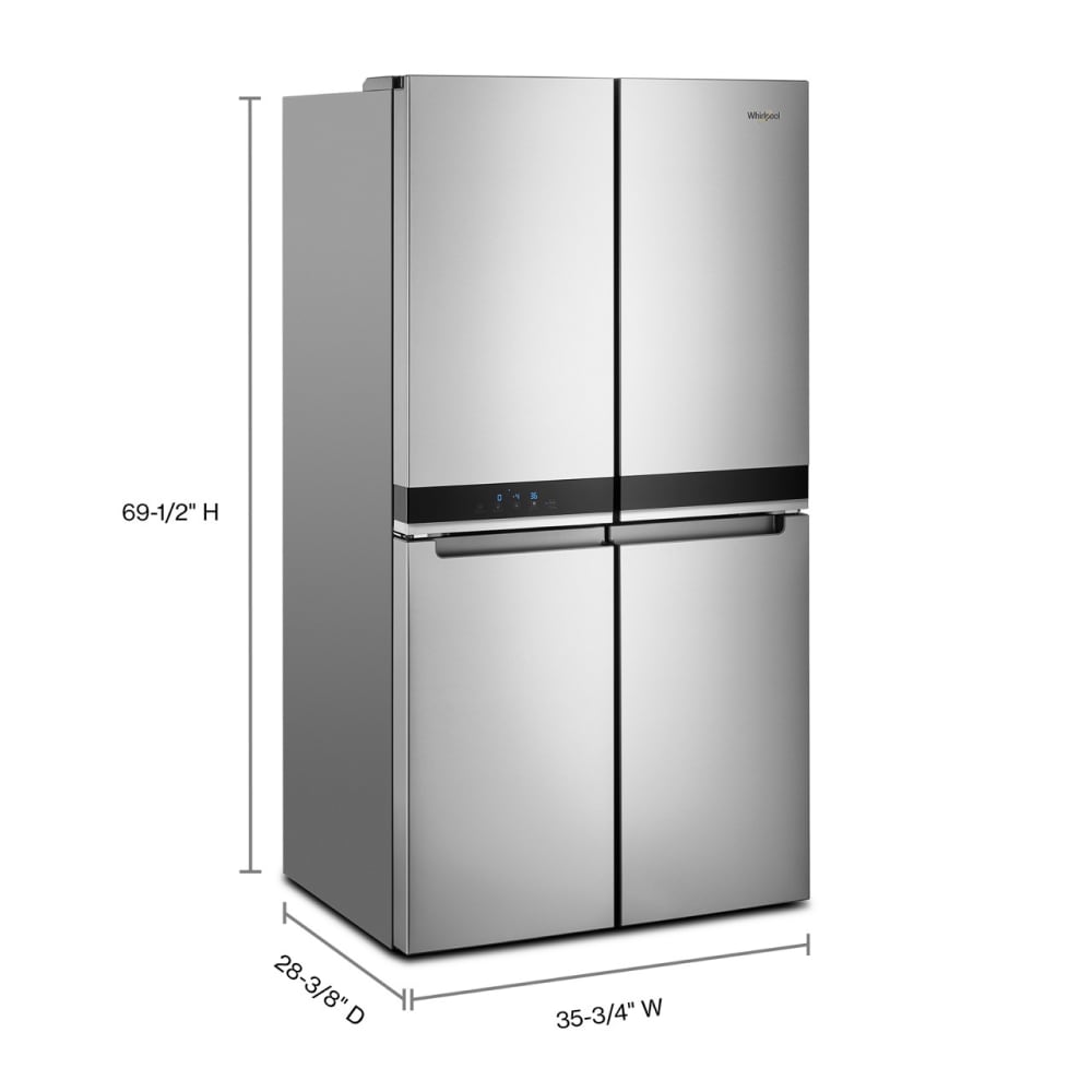 Refrigerador Whirlpool de Puerta Francesa con Hielera y Acabado de Acero Inoxidable Resistente a las Huellas Dactilares de 19.4 pies cúbicos de Profundidad de Mostrador, Certificado ENERGY STAR.