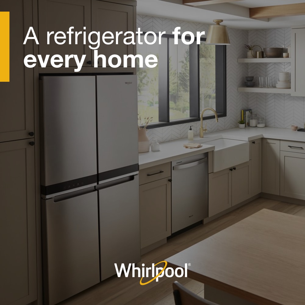 Refrigerador Whirlpool de Puerta Francesa con Hielera y Acabado de Acero Inoxidable Resistente a las Huellas Dactilares de 19.4 pies cúbicos de Profundidad de Mostrador, Certificado ENERGY STAR.