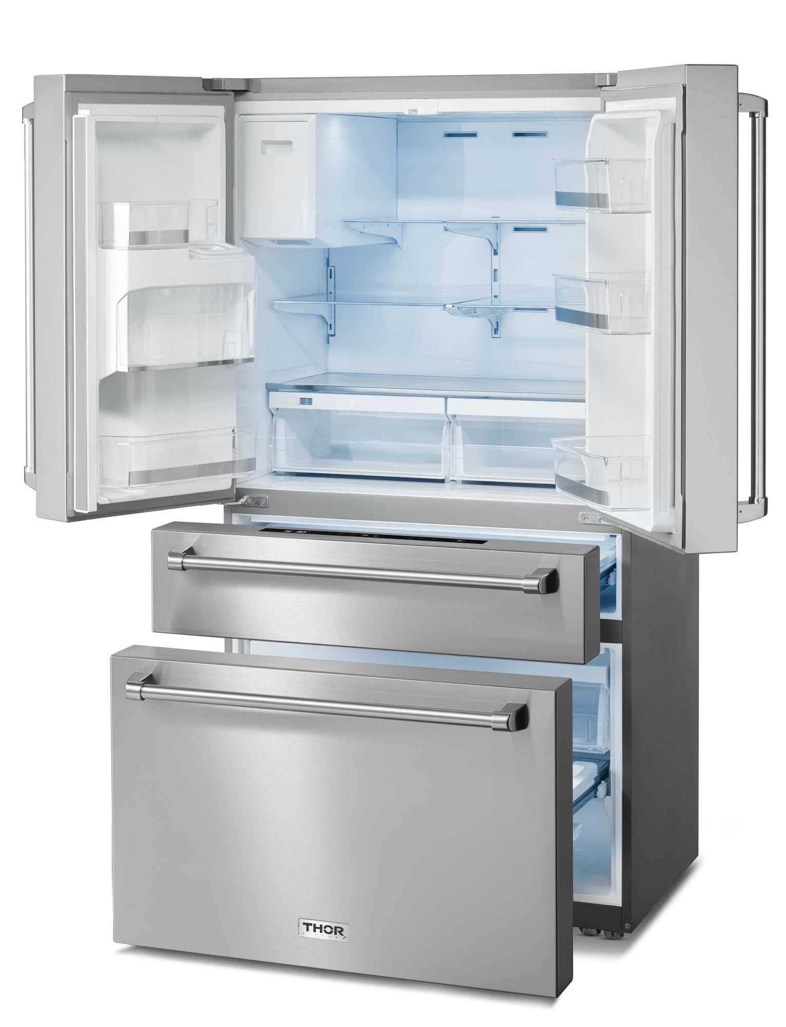 Refrigerador francés de 4 puertas de acero inoxidable de 22 pies cúbicos de profundidad de mostrador de thor kitchen con fabricante de hielo y dispensador de agua e hielo (Certificado ENERGY STAR) TRF3601FD.