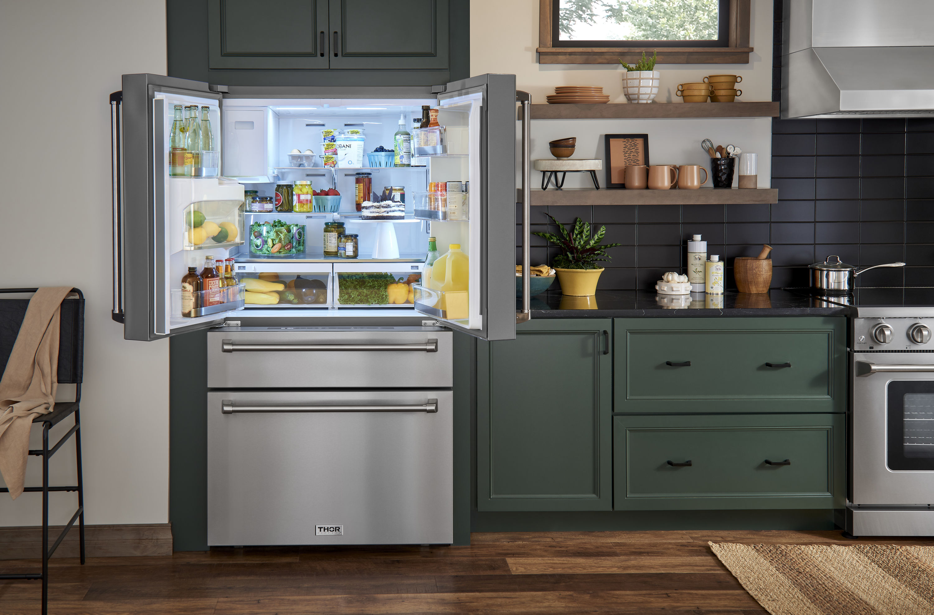 Refrigerador francés de 4 puertas de acero inoxidable de 22 pies cúbicos de profundidad de mostrador de thor kitchen con fabricante de hielo y dispensador de agua e hielo (Certificado ENERGY STAR) TRF3601FD.
