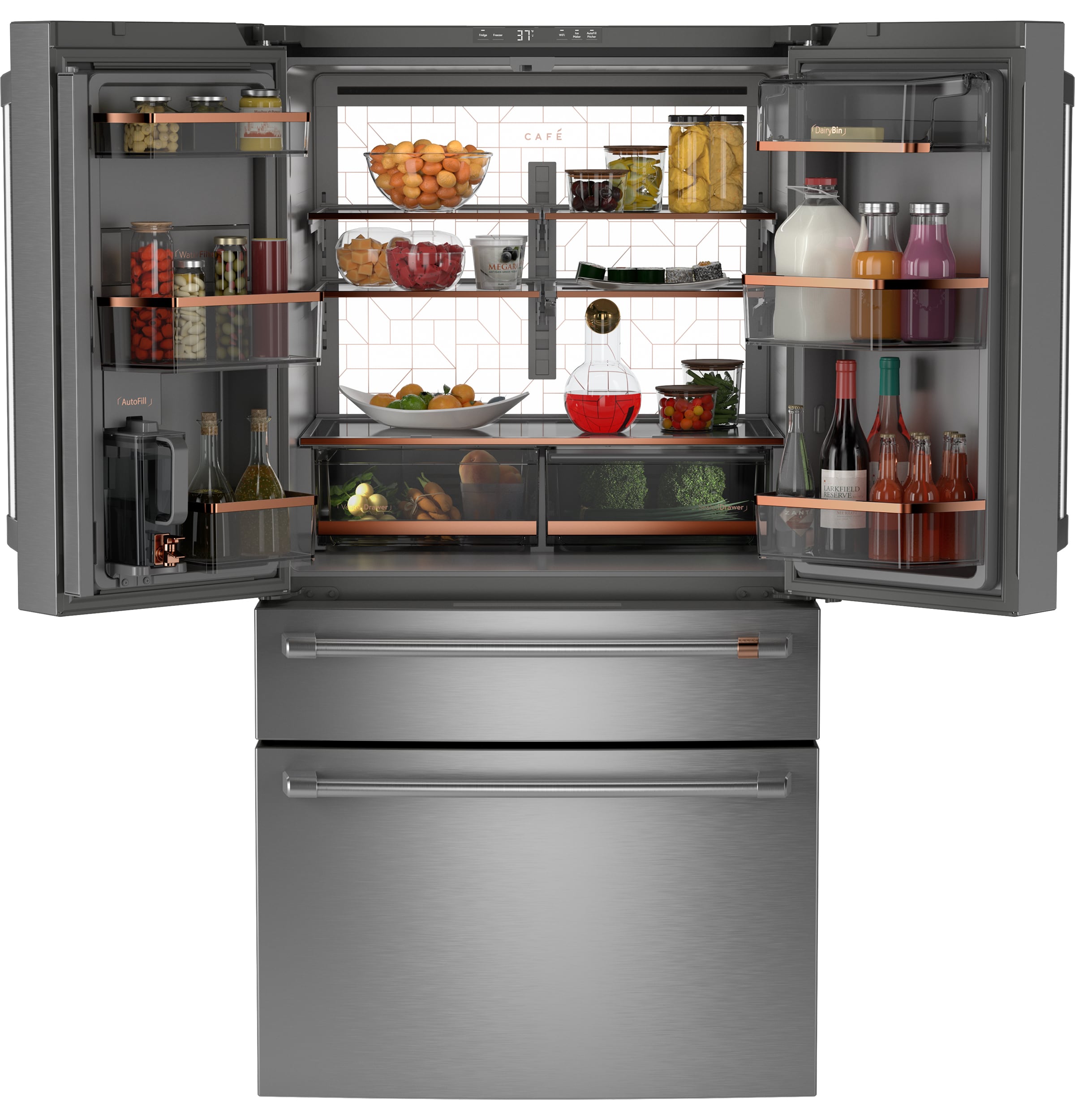 Refrigerador Francés de 4 Puertas Compatible con Tecnología Inteligente, Hielera y Dispensador de Agua (Acero Inoxidable) Certificado ENERGY STAR de 28.7 pies cúbicos de Profundidad Estándar de Café.
