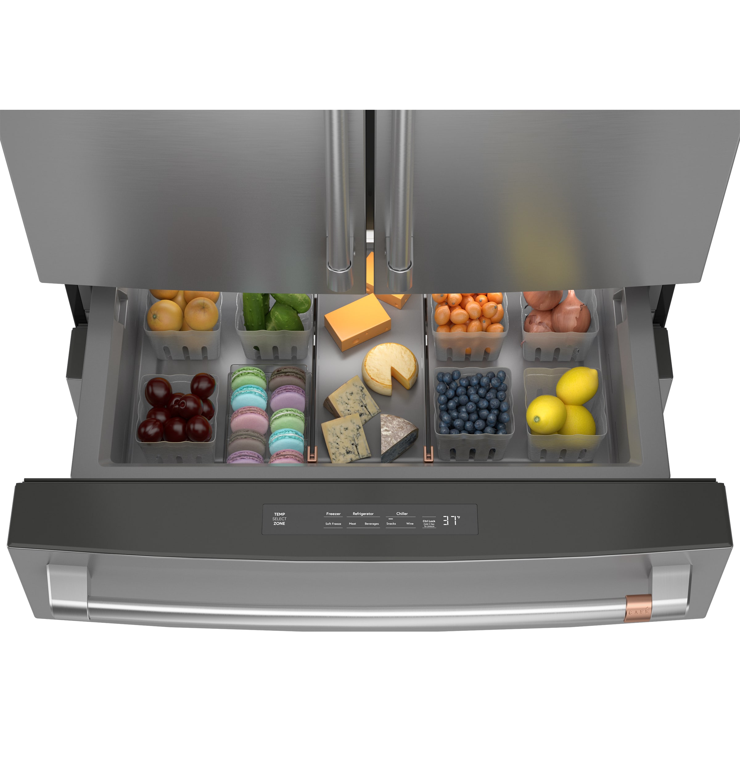 Refrigerador Francés de 4 Puertas Compatible con Tecnología Inteligente, Hielera y Dispensador de Agua (Acero Inoxidable) Certificado ENERGY STAR de 28.7 pies cúbicos de Profundidad Estándar de Café.