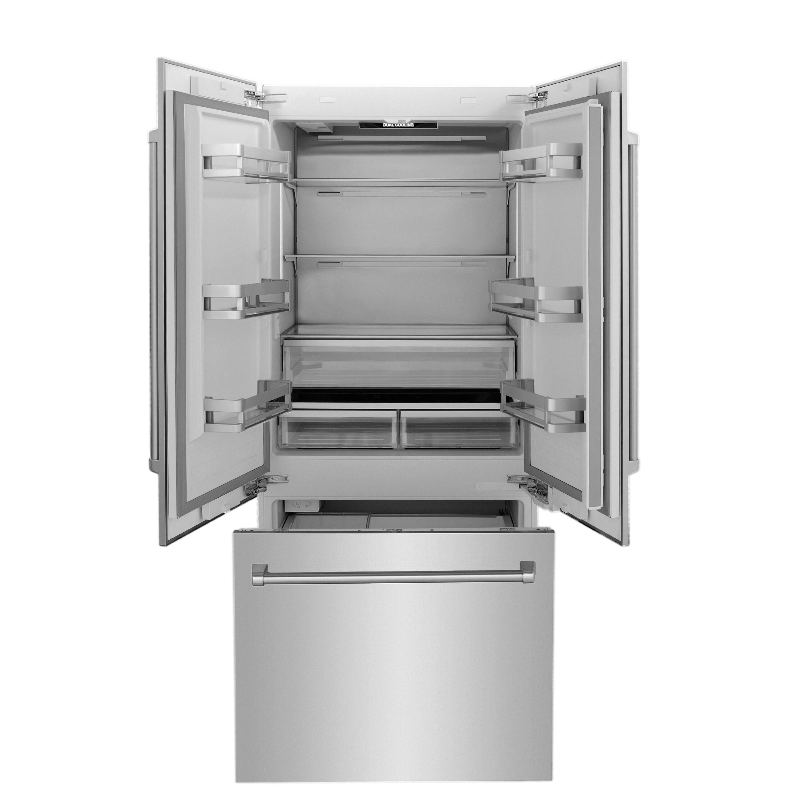 Refrigerador empotrado francés de tres puertas con dispensador de hielo y agua, de 19.6 pies cúbicos, panel personalizable - Certificado ENERGY STAR RBIV-36 de ZLINE KITCHEN & BATH
